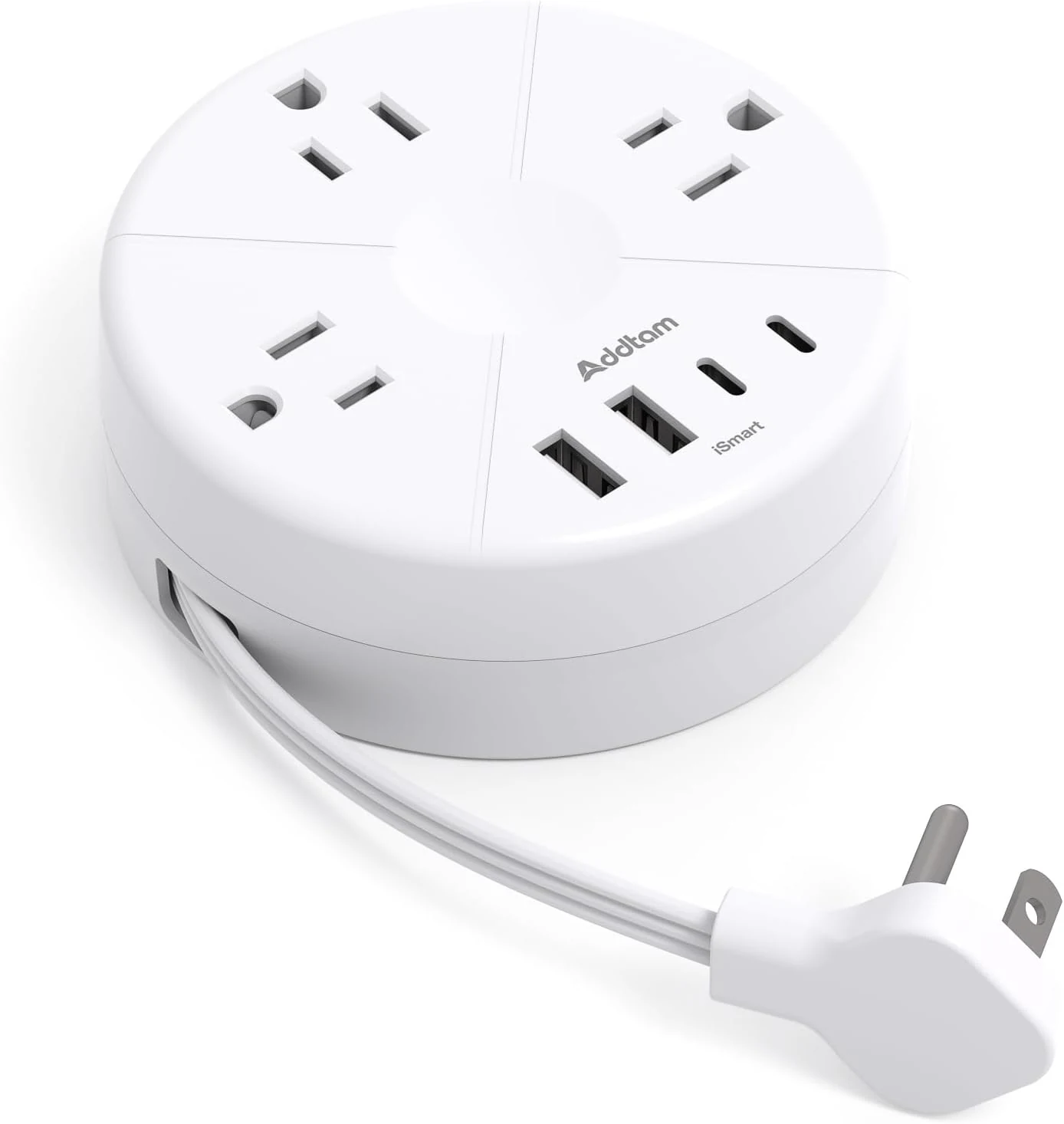 Addtam Travel Esstentials - Cruise Approved Power Strip with 5ft Retractable Cord