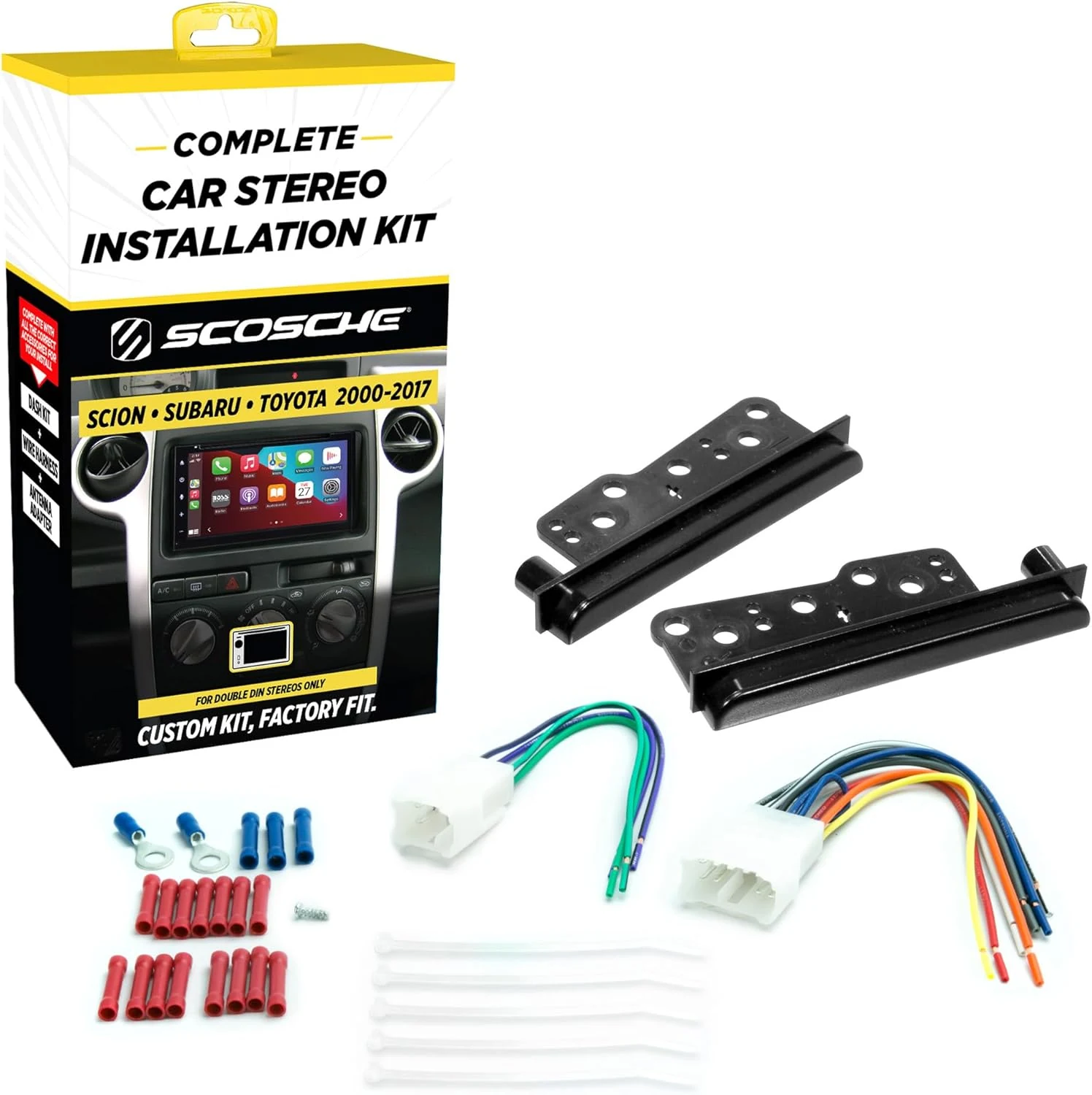 Scosche ICTA3BN Double DIN Radio Install Dash Kit and Harness