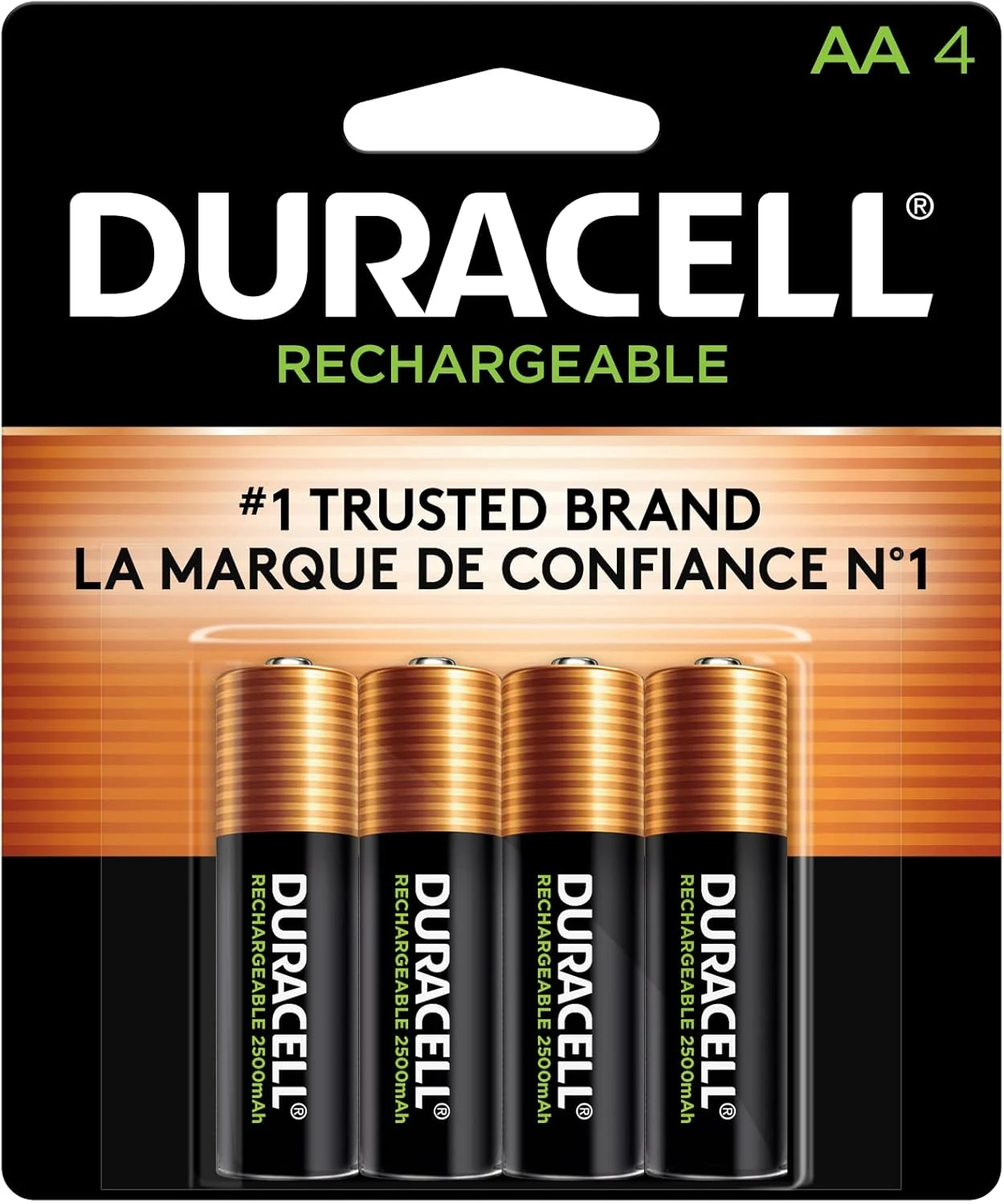 Duracell Rechargeable AA Batteries 4 Count, Long-lasting Power, All-Purpose Pre-Charged NiMH AA