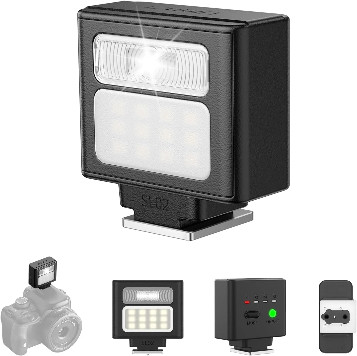 ULANZI SL02 Camera Flash with Video Light, GN8 6500K Mini