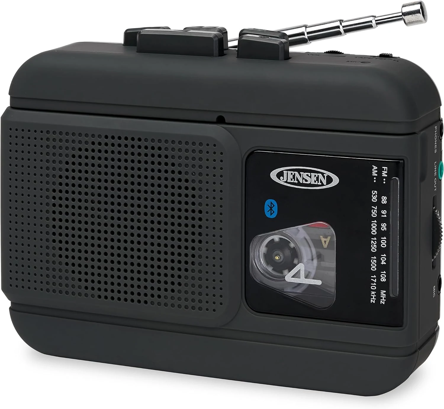 JENSEN MCR-60 Portable Personal Cassette Player/Recorder with AM/FM Radio, Bluetooth, and Earbuds