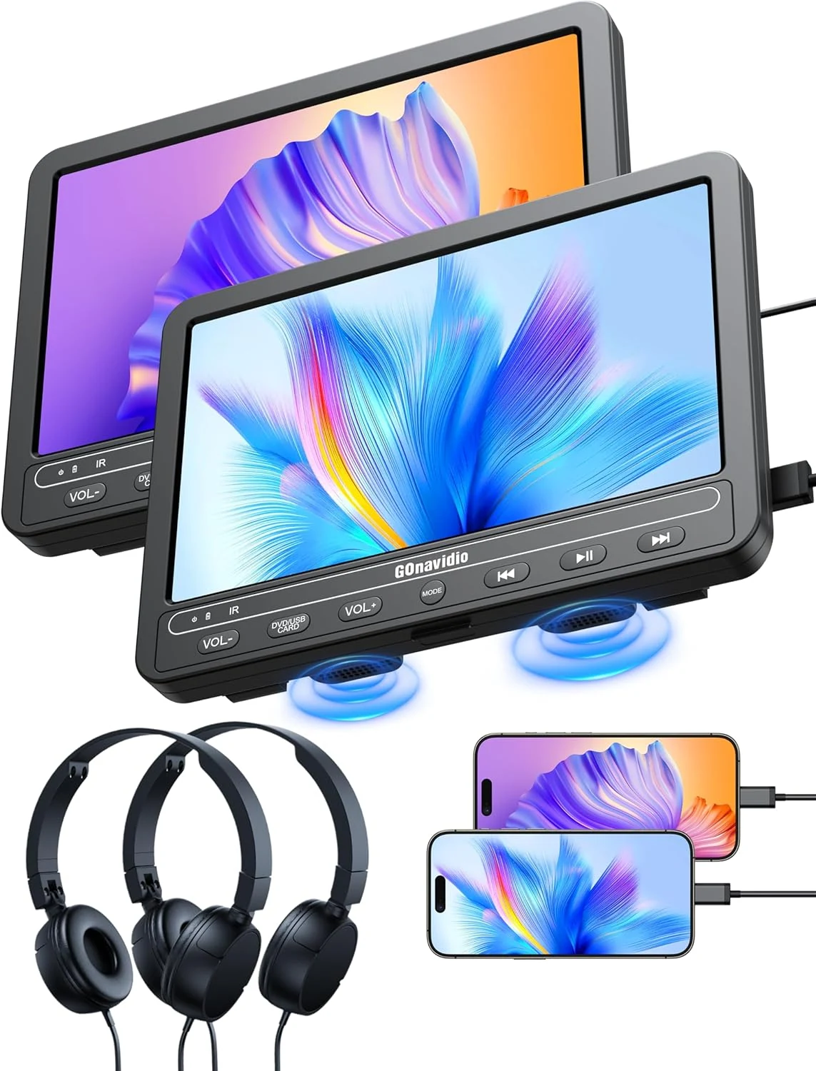 GOnavidio 10.1" Portable DVD Players for Car with HDMI Input