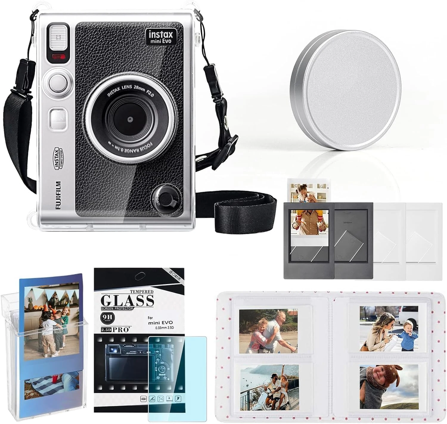 CAIYOULE Mini Evo Camera Case Accessories for Fujifilm Instax Mini Evo (Clear Hard Case Bundle)