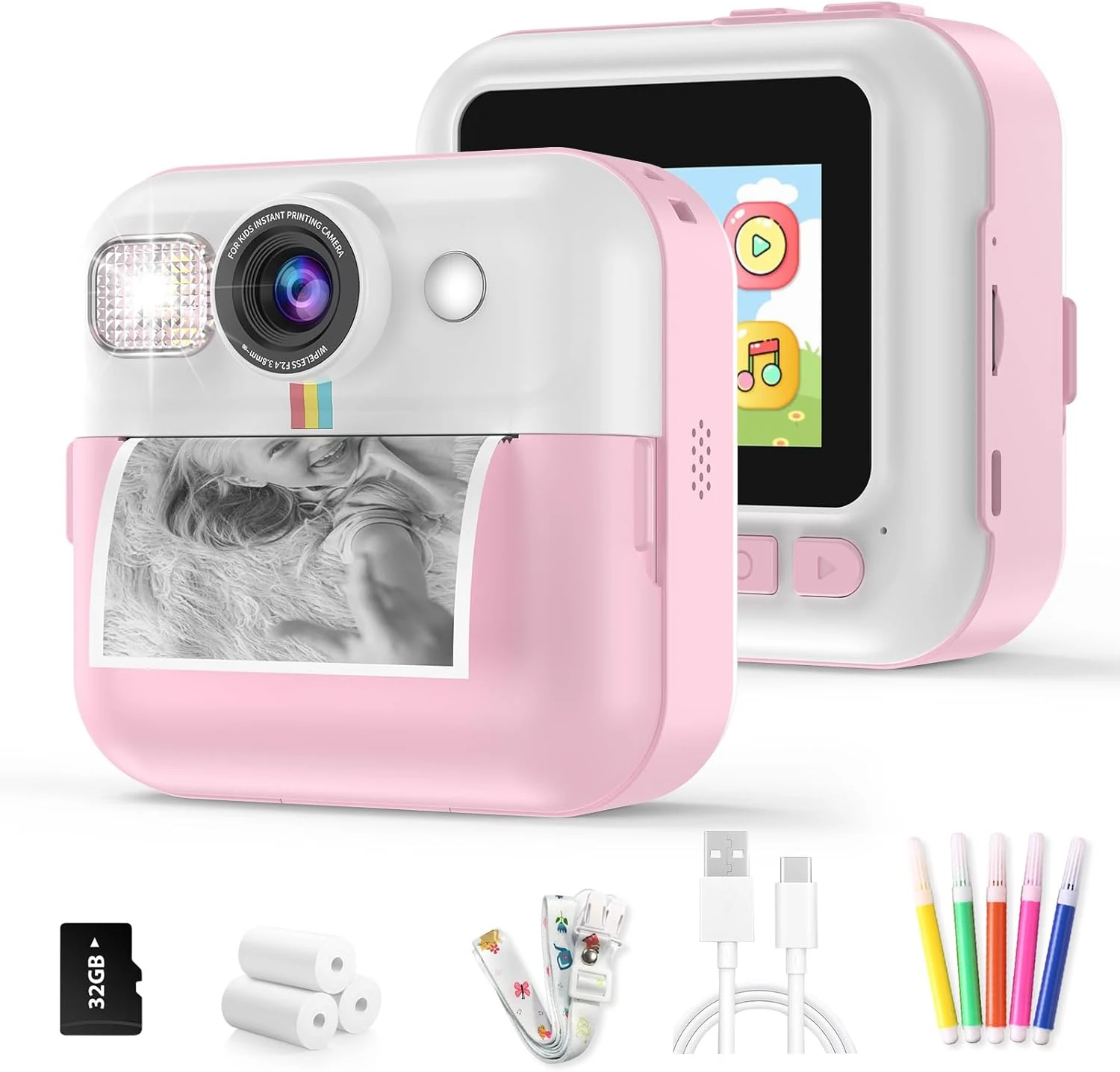 BOFIDAR Instant Print Camera for Kids, Christmas Birthday Gifts for Girls Age 3-10, Toddler Toy for 3 4 5 6 7 8 9 10 Year Old Girls with 3 Roller Photo Paper (Pink)