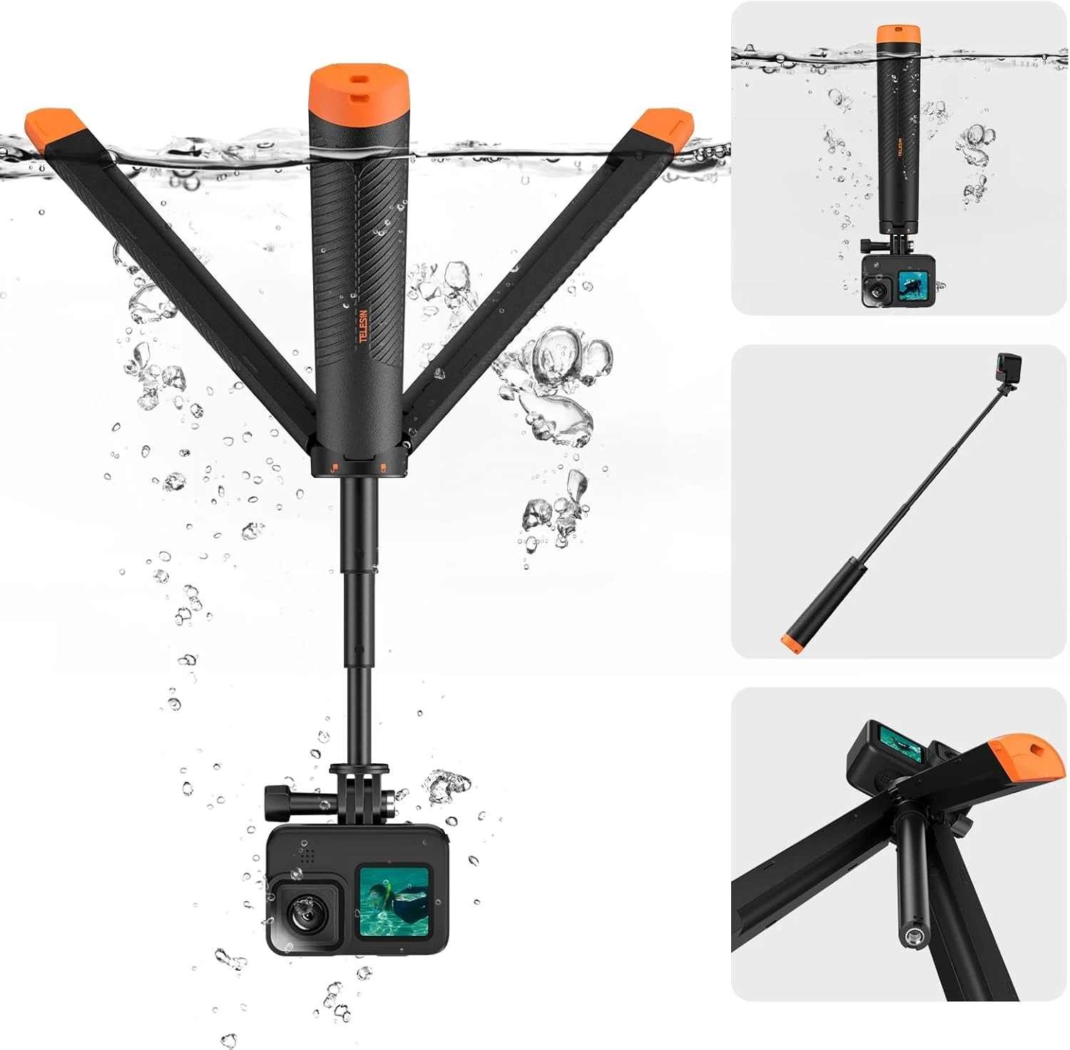 TELESIN 4 in 1 Selfie Stick Floating Hand Grip Tripod