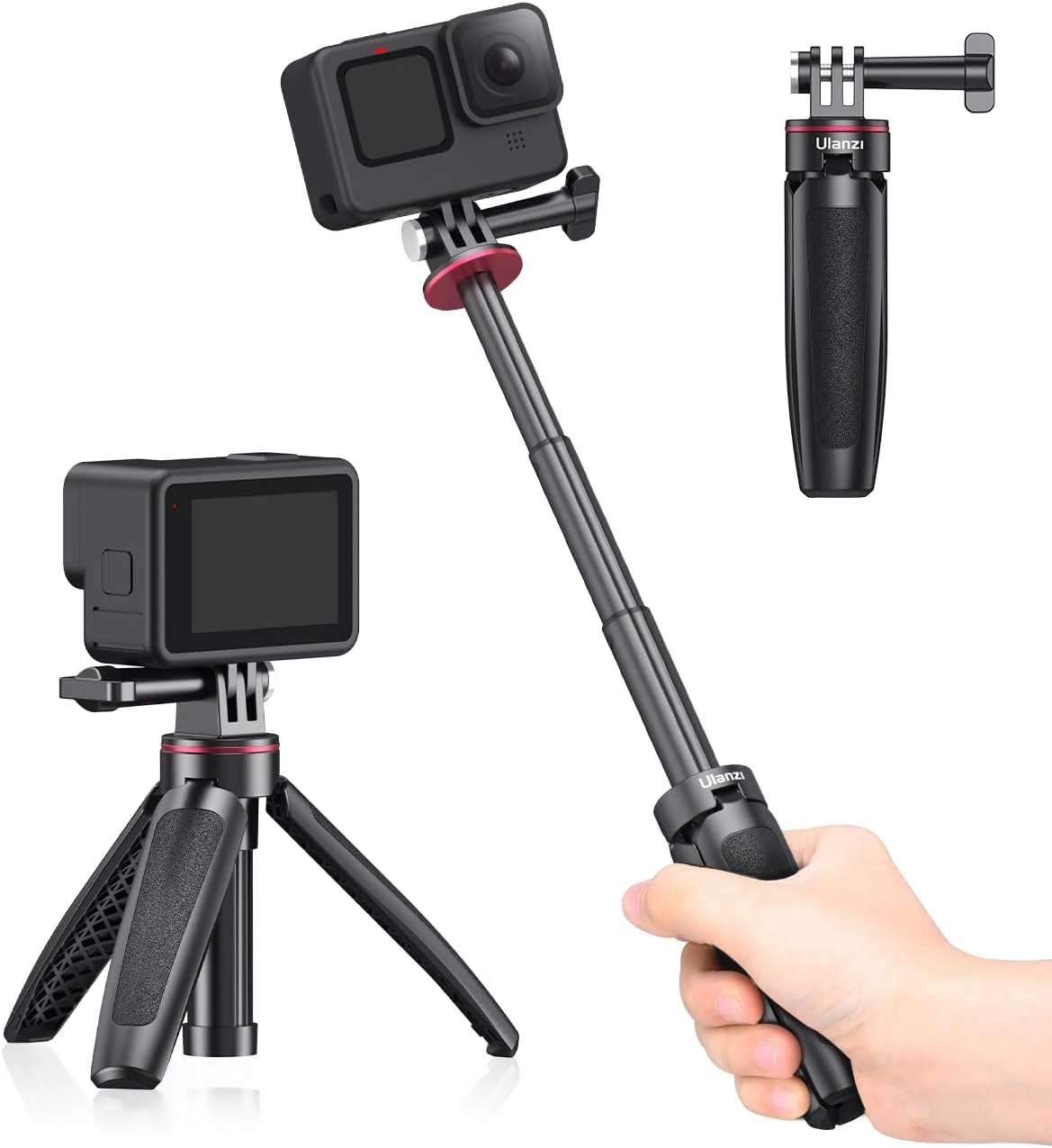 Extendable Selfie Stick for Action Camera, Portable Vlog Selife Stick Tripod Handle Grip Stand Action Camera Vlog Accessory Kits (ULANZI Select)
