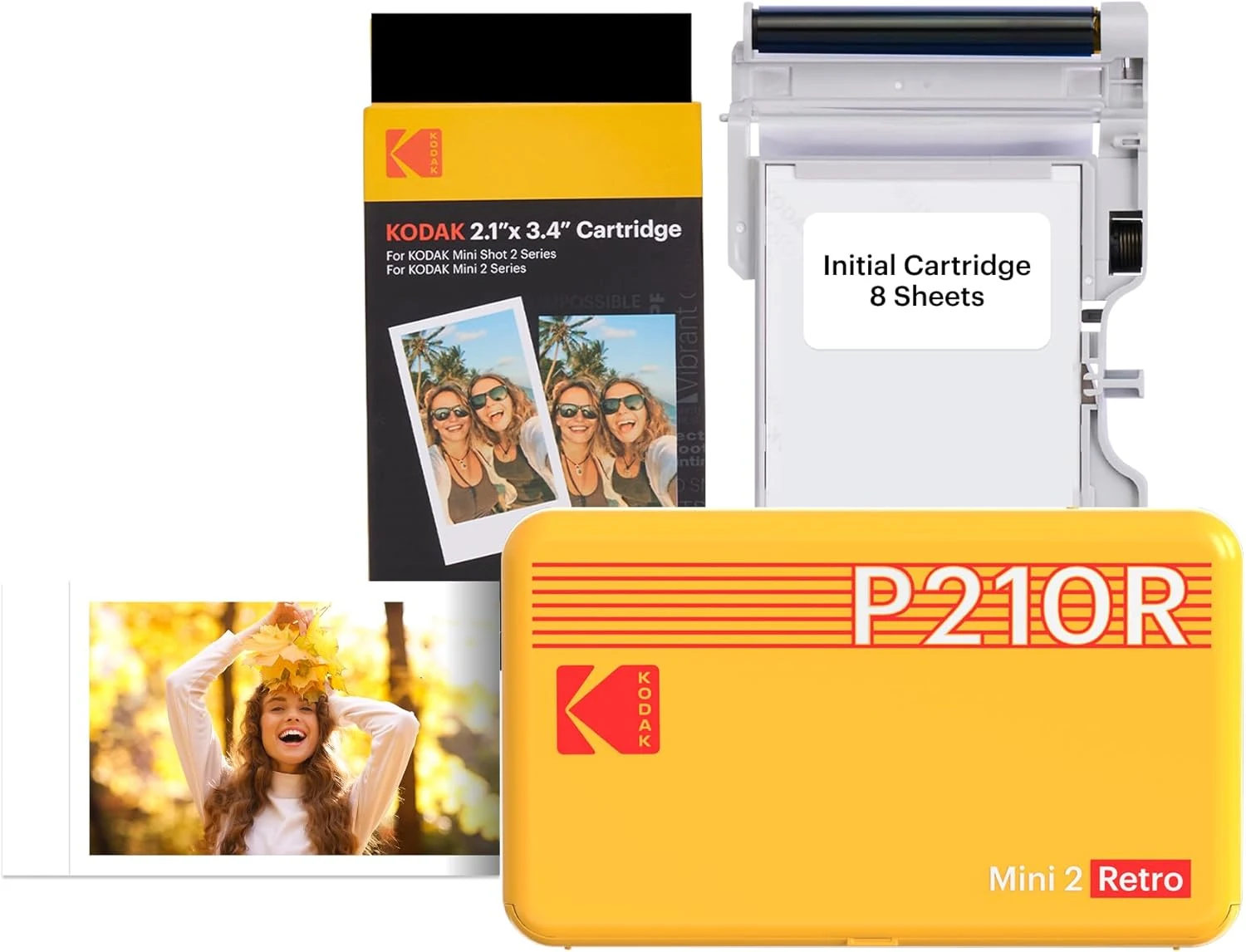 KODAK Mini 2 Retro 2x3 Portable Photo Printer, 38 Sheets, Bluetooth Smartphone Printer for iPhone & Android, Instant Color Prints, 4PASS Dye Sublimation, Yellow