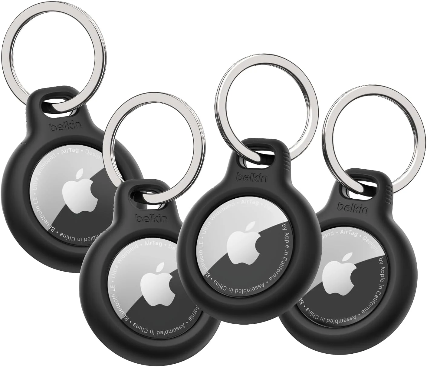Belkin Apple AirTag Secure Holder with Key Ring (4-Pack Black)