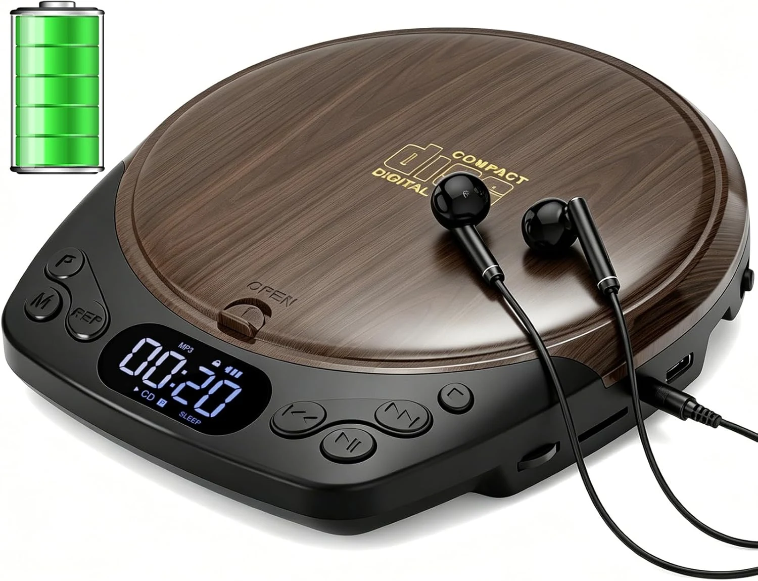 Rechargeable CD Player with Headphones, Portable CD Player for Car & Home