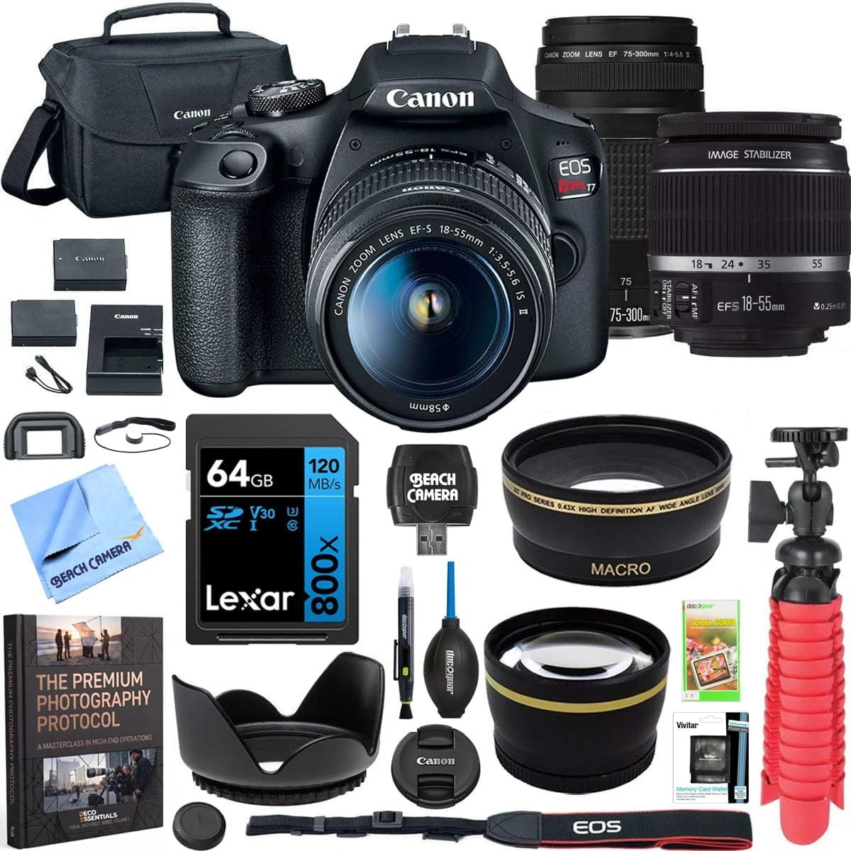 Canon T7 EOS Rebel DSLR Camera with EF-S 18-55mm f/3.5-5.6 and EF 75-300mm f/4-5.6 III Lens Bundle