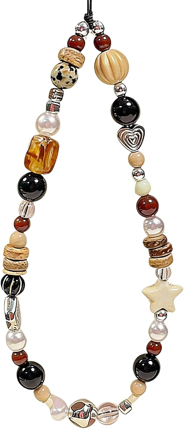 Cute Beaded Camera Wrist Strap for Phone, Digital Camera Charm Lanyard, Pearl Beaded Chain for Bag Keychain Gift