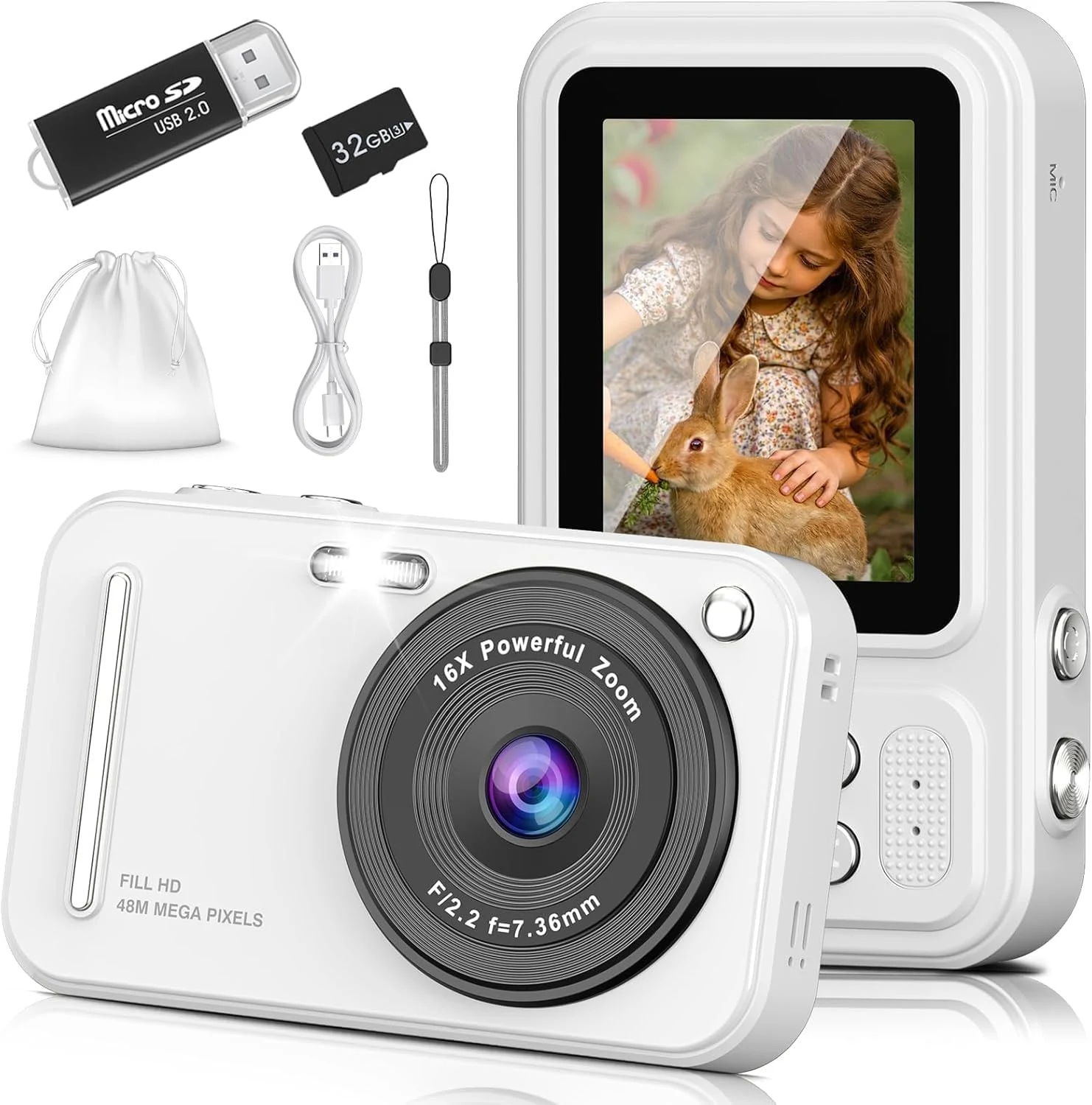 Digital Camera for Kids, 48MP FHD 1080P Point and Shoot Digital Cameras with 16X Zoom Anti-Shake
