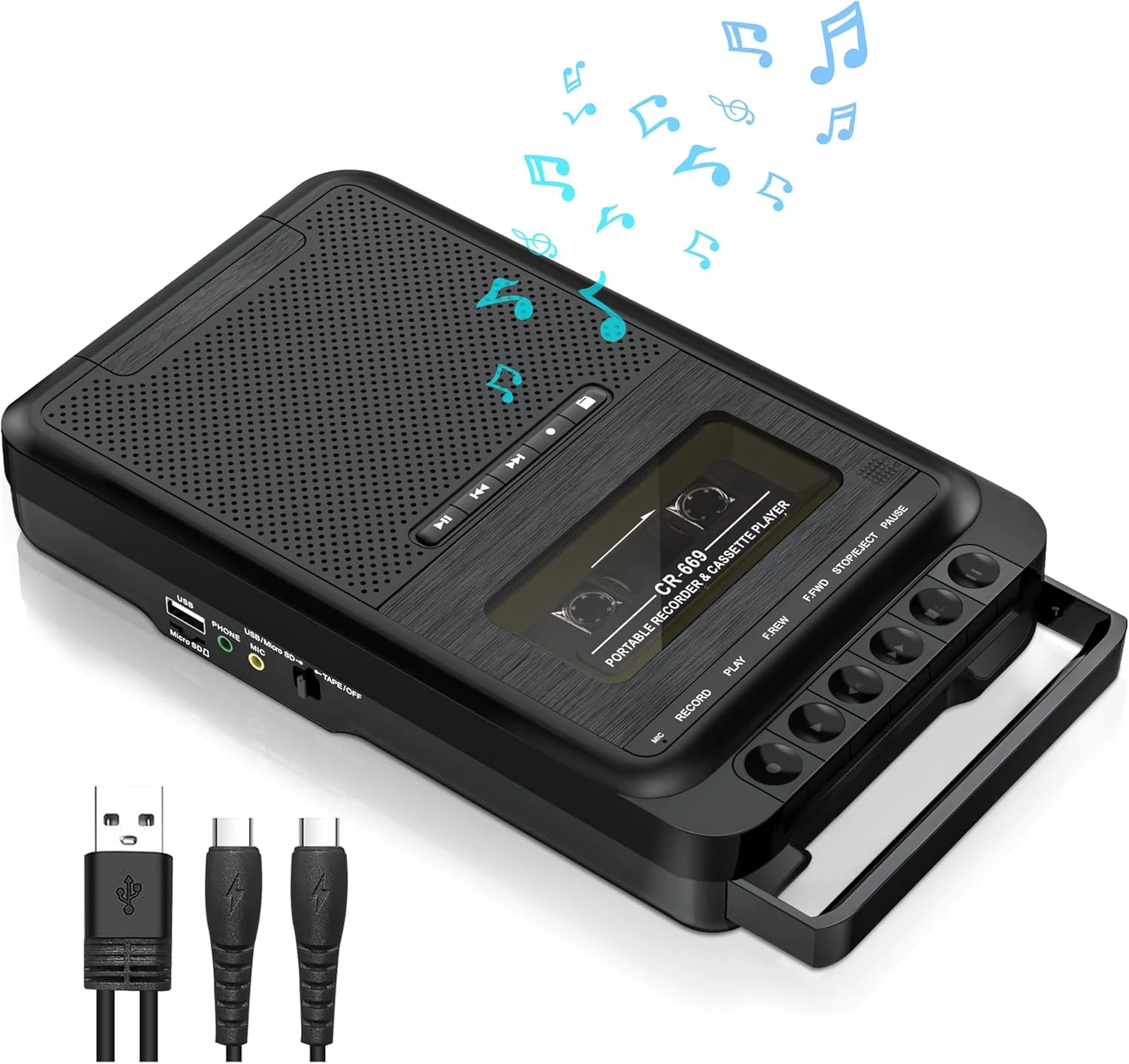 Gracioso Portable Shoebox Cassette Tape Recorder Converter, Cassette to MP3 Music
