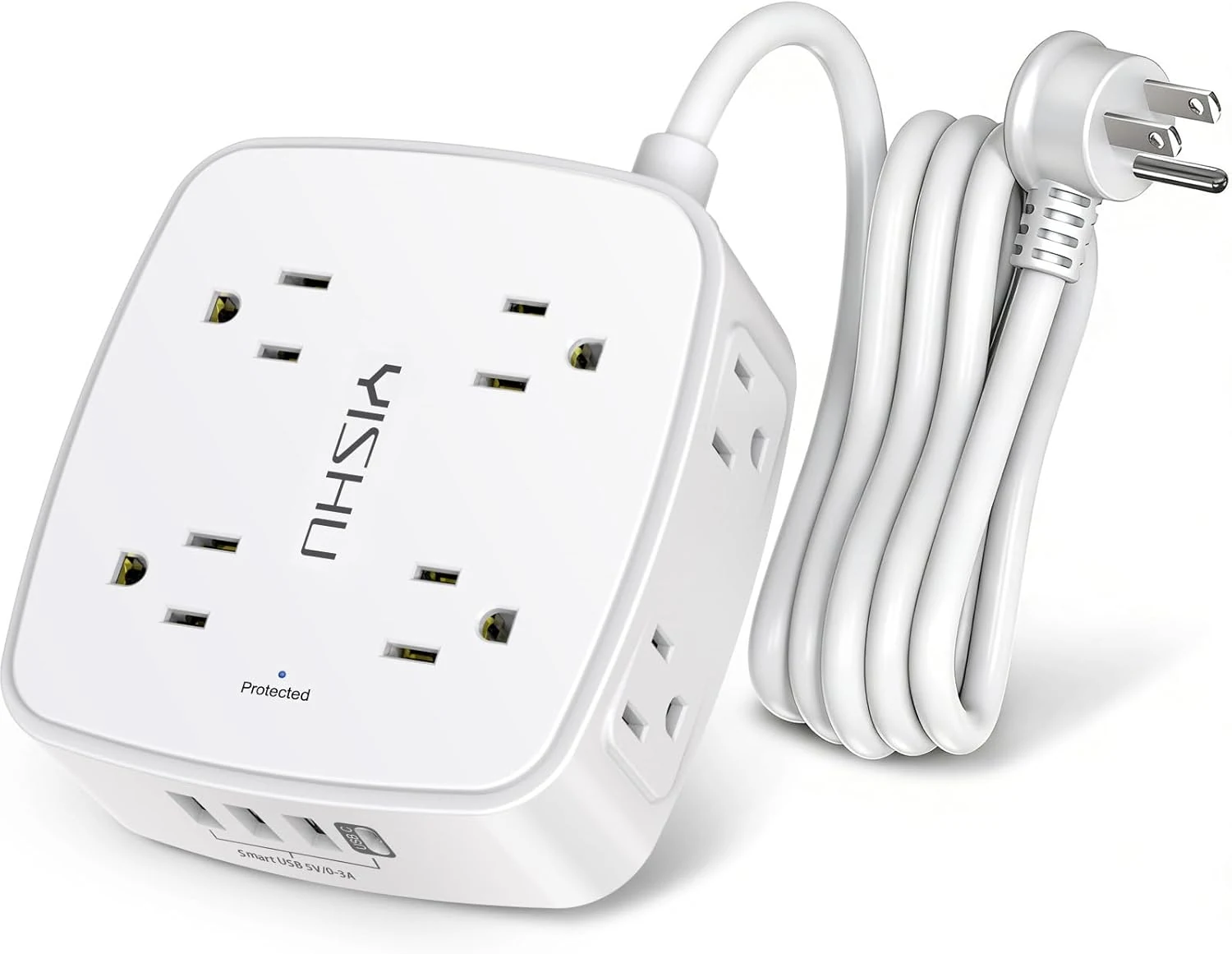 6 Ft Surge Protector Power Strip - 8 Widely Outlets with 4 USB Ports (3-Side Design)