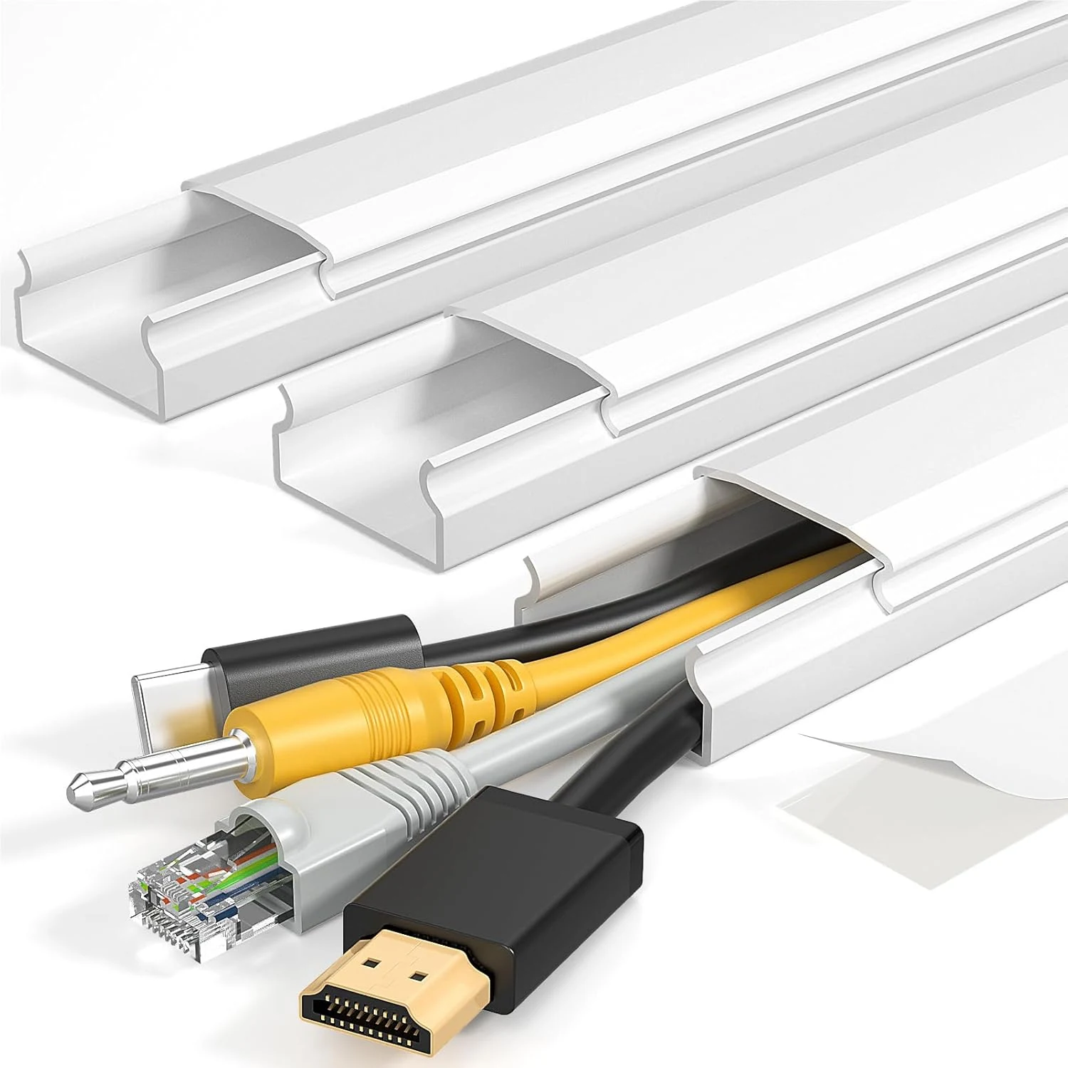 Yecaye TV Cord Hider, 42in Cord Cover, Large Cable Hider, Wire Covers for 4 Cords (White)