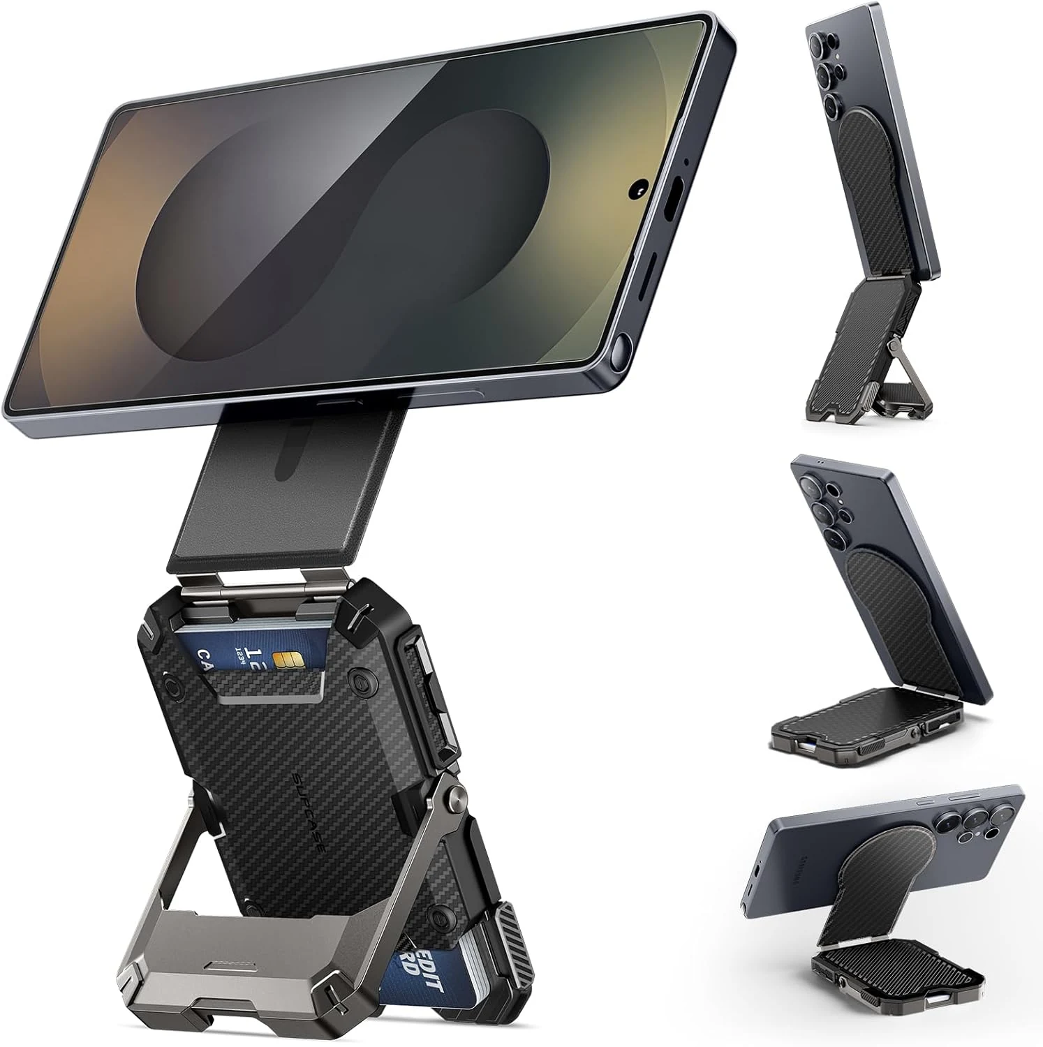 SUPCASE for MagSafe Wallet, Magnetic Wallet for Men, [5-Card Holder] [Adjustable Stand] [RFID Blocking] Phone Card Holder Tripod for Samsung Galaxy S26/S25, Google Pixel 10 and iPhone 17/16/15, Carbon