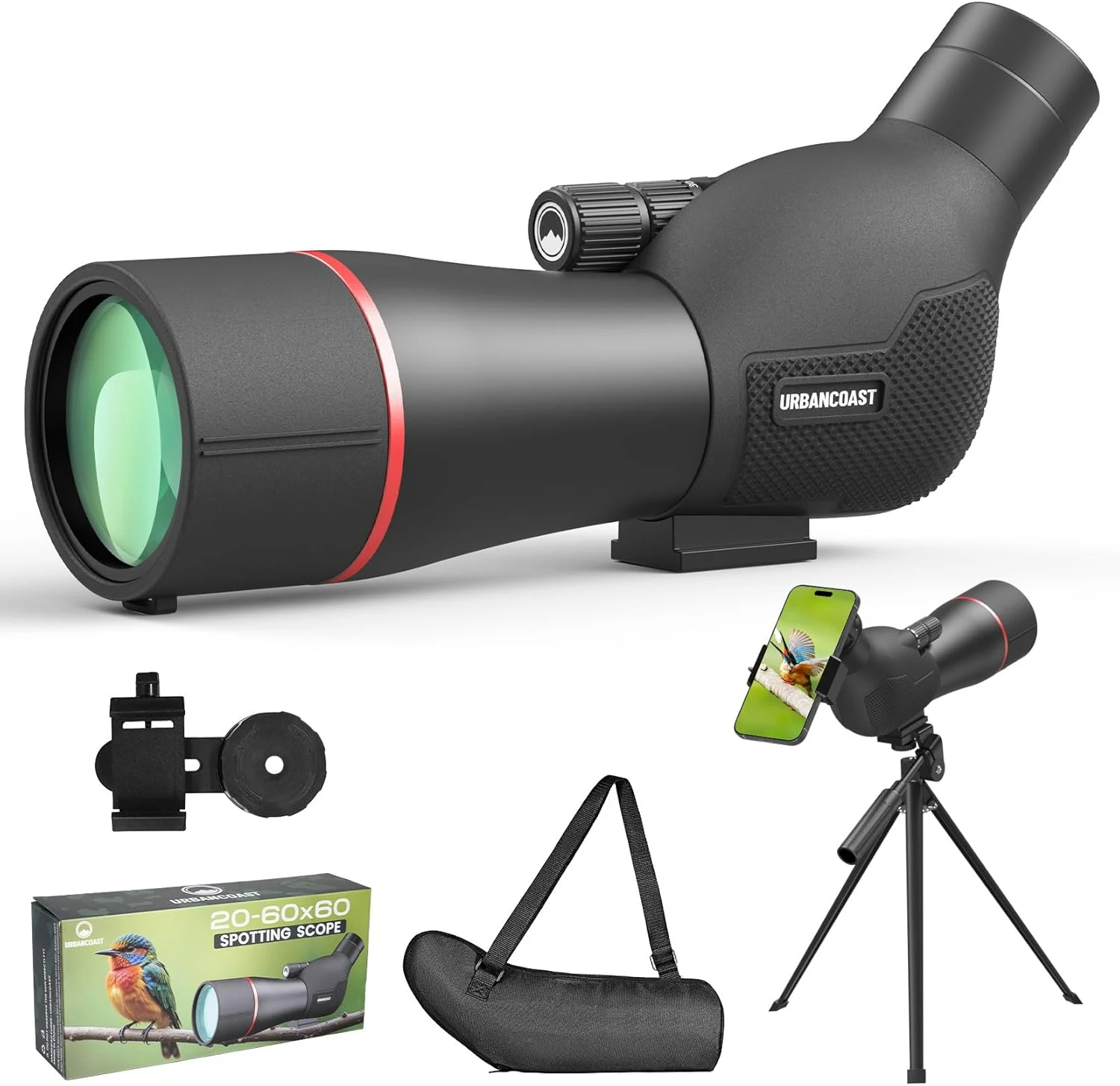 URBANCOAST Spotting Scope 20-60x60mm (IPX7) with Phone Adapter and Tripod
