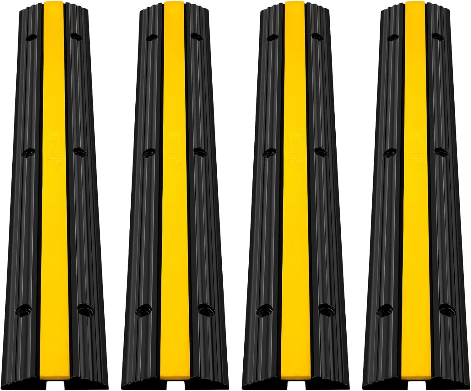 Happybuy 4 Pack of 1-Channel Rubber Cable Protector Ramps Heavy Duty 18000Lbs Load Capacity Cable Wire Cord Cover Ramp Speed Bump Driveway Hose Cable Ramp Protective Cover