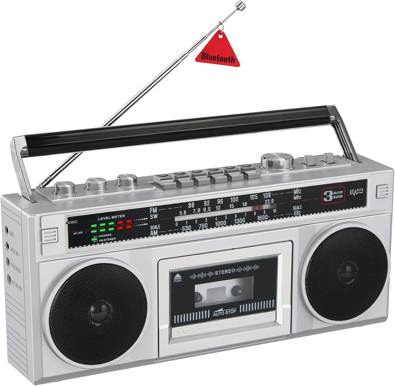 Kuephom Cassette Tape Player Boombox with Bluetooth and AM/FM/SW Radios