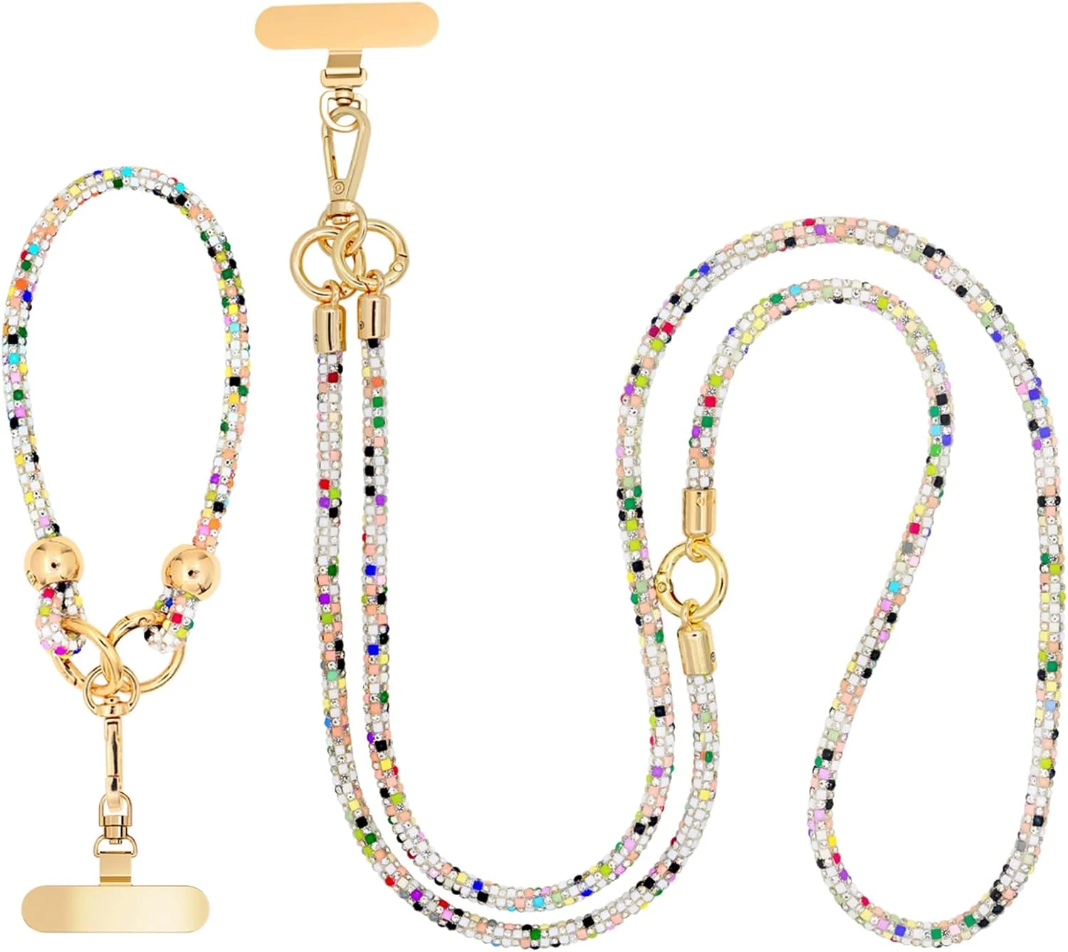 Crystal Phone Strap Crossbody and Wrist Lanyard, Anti Theft Layered & Wrist Strap Cell Phone Neck for Women