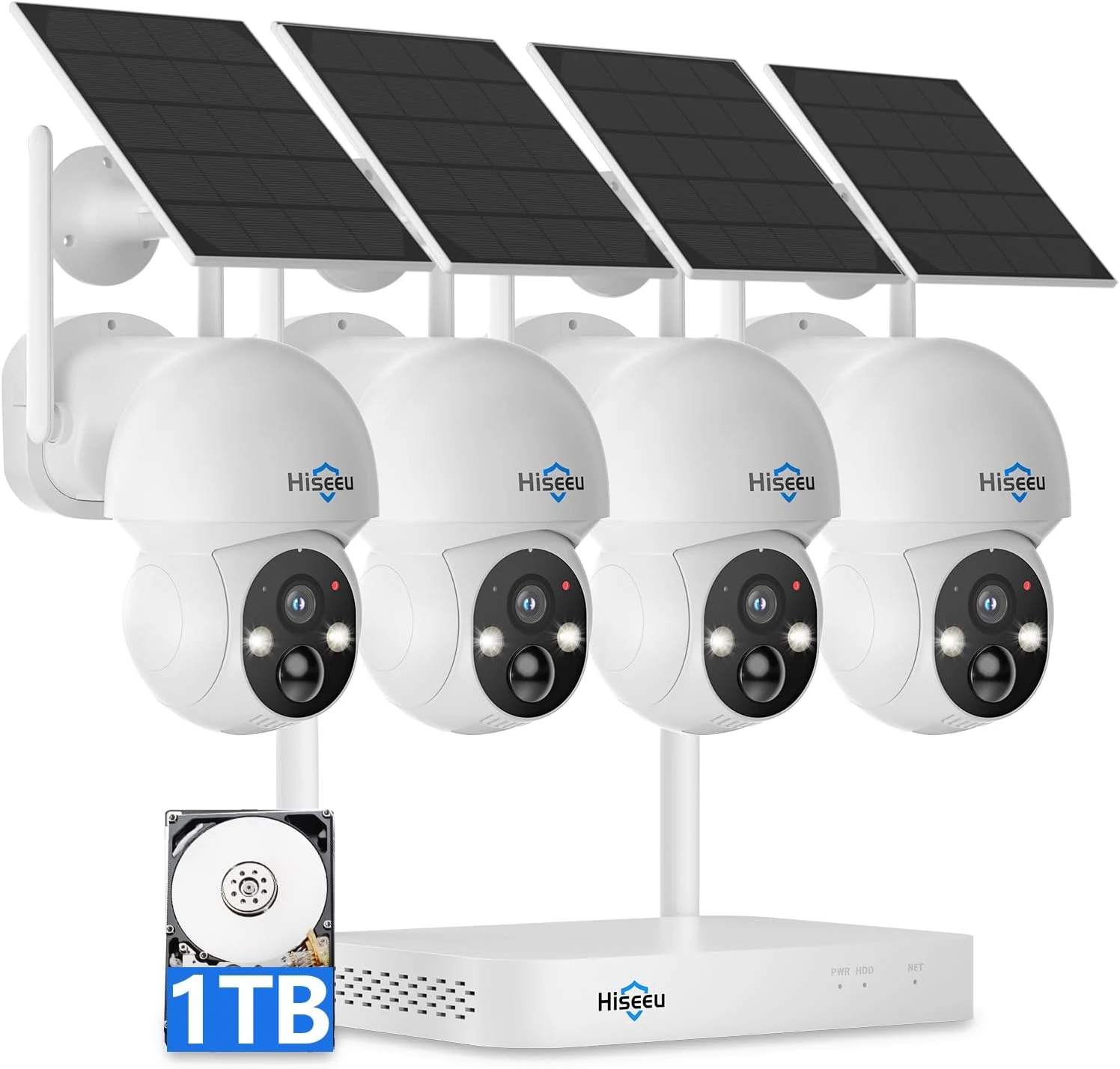 Hiseeu Solar Camera Wireless Outdoor, Home Security Camera System, 2.4G & 5G WiFi, Solar-Powered 4MP 4 Cam-Kit