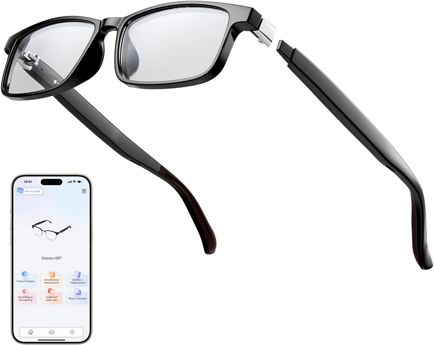 Lemolf AI Translation Smart Glasses (100+ Languages, Bluetooth 5.4)