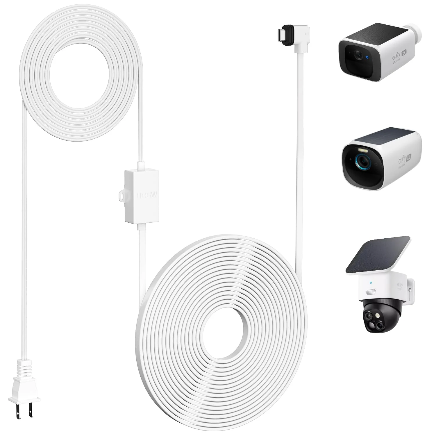 Uogw 25FT Power Adapter Compatible with eufy SoloCam S220/S340/C210/E30, eufy Indoor Cam S350/C210/C220, eufyCam 3/S330/S3 Pro/3C/S300 (Waterproof Type C Power Cable, Flat Charging Cord)