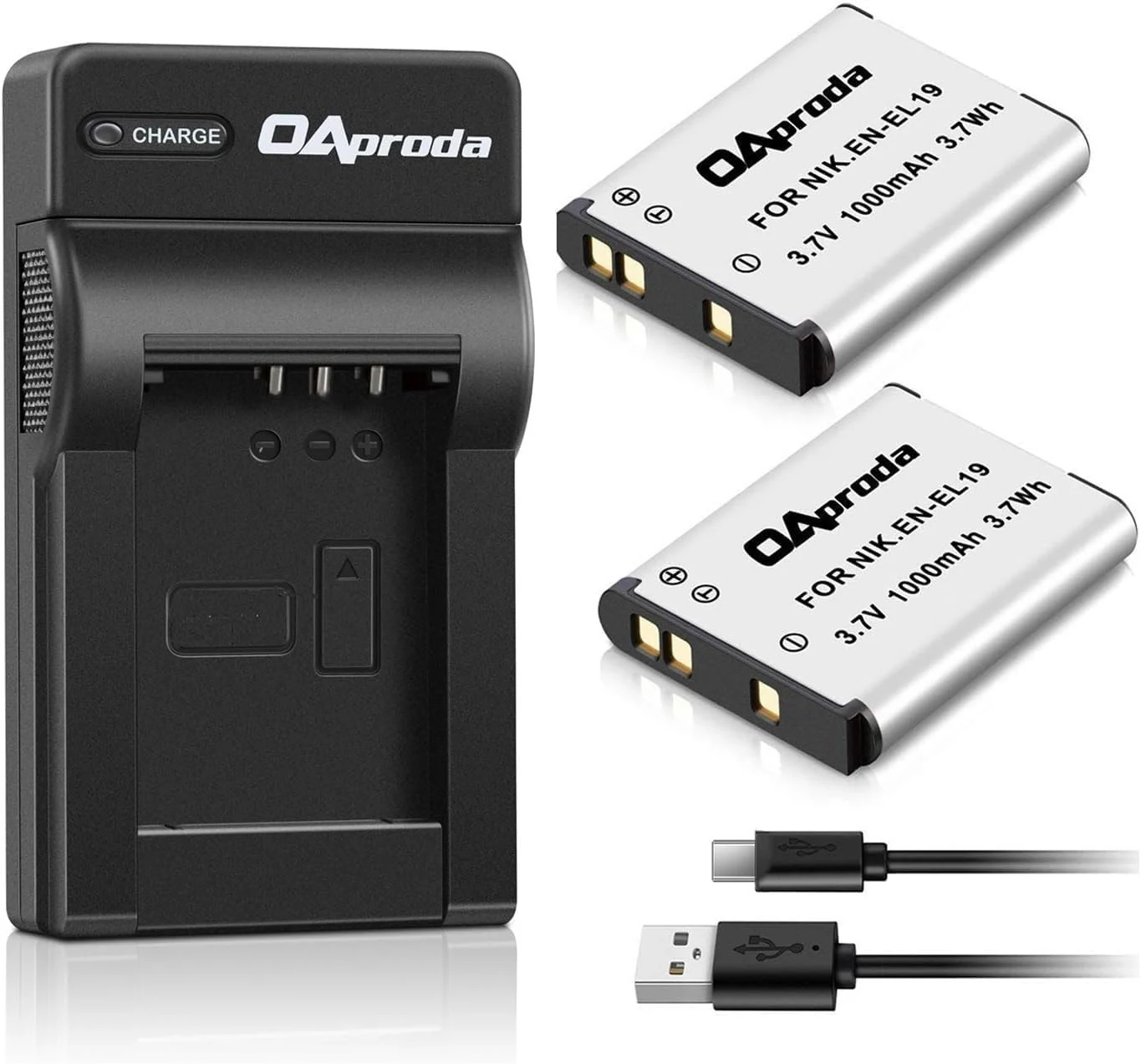 OAproda 2 Pack EN-EL19 Battery and Rapid USB Charger for Nikon Coolpix S32 S33 S100 S2800 S3100 S3200 S3300 S3500 S3600 S3700 S4100 S4200 S4300 S5300 S6500 S6800 S7000 Son NP-BJ1 DSC-RX0 Camera