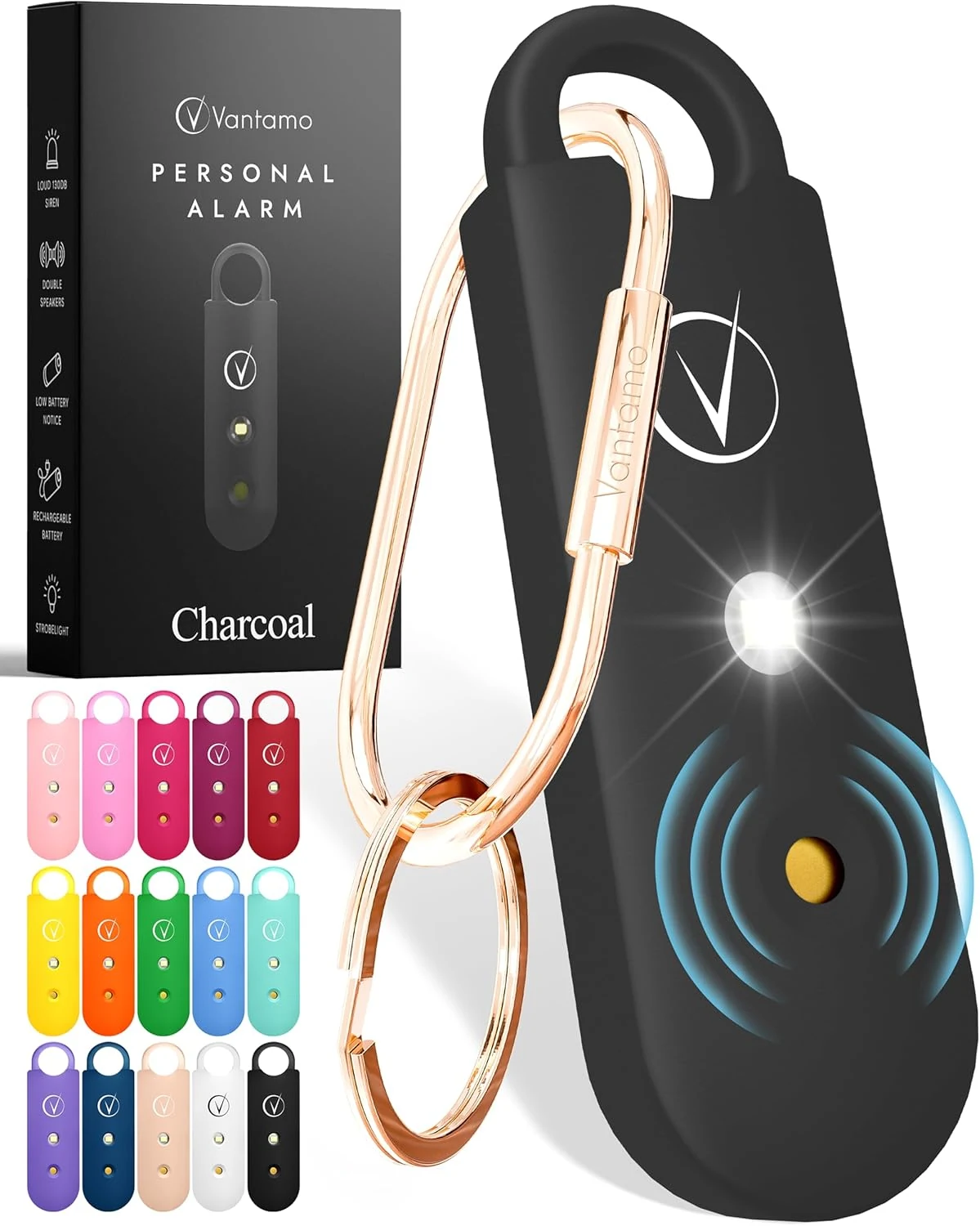 Vantamo Personal Alarm for Self Defense with Low Battery Notice, Strobe Light & Extra Loud 130 dB Double Speakers Safety Keychain Set