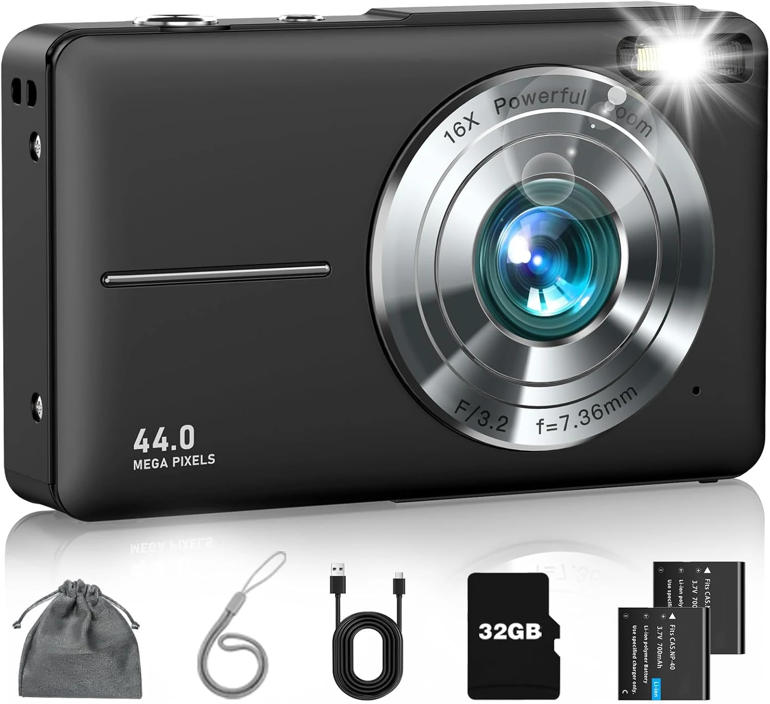 Lecran Digital Camera, FHD 1080P Point and Shoot Camera with 16X Zoom (32GB Card)