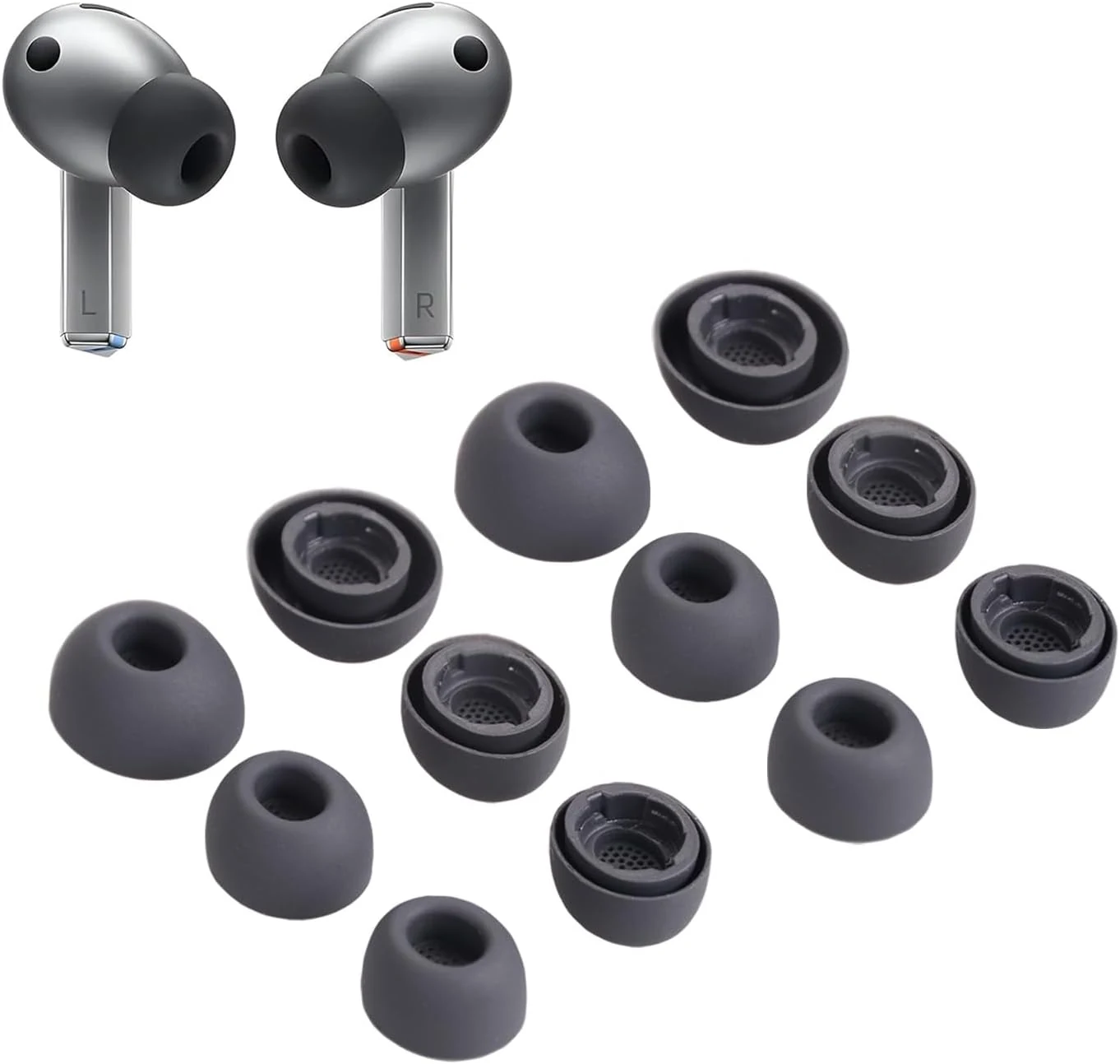 Replacement Silicone Eartips Earbuds Tips Set for Samsung Galaxy Buds 3 Pro Accessories Headphones Ear Tips, 6 Pairs (3 Sizes S/M/L) (Gray)
