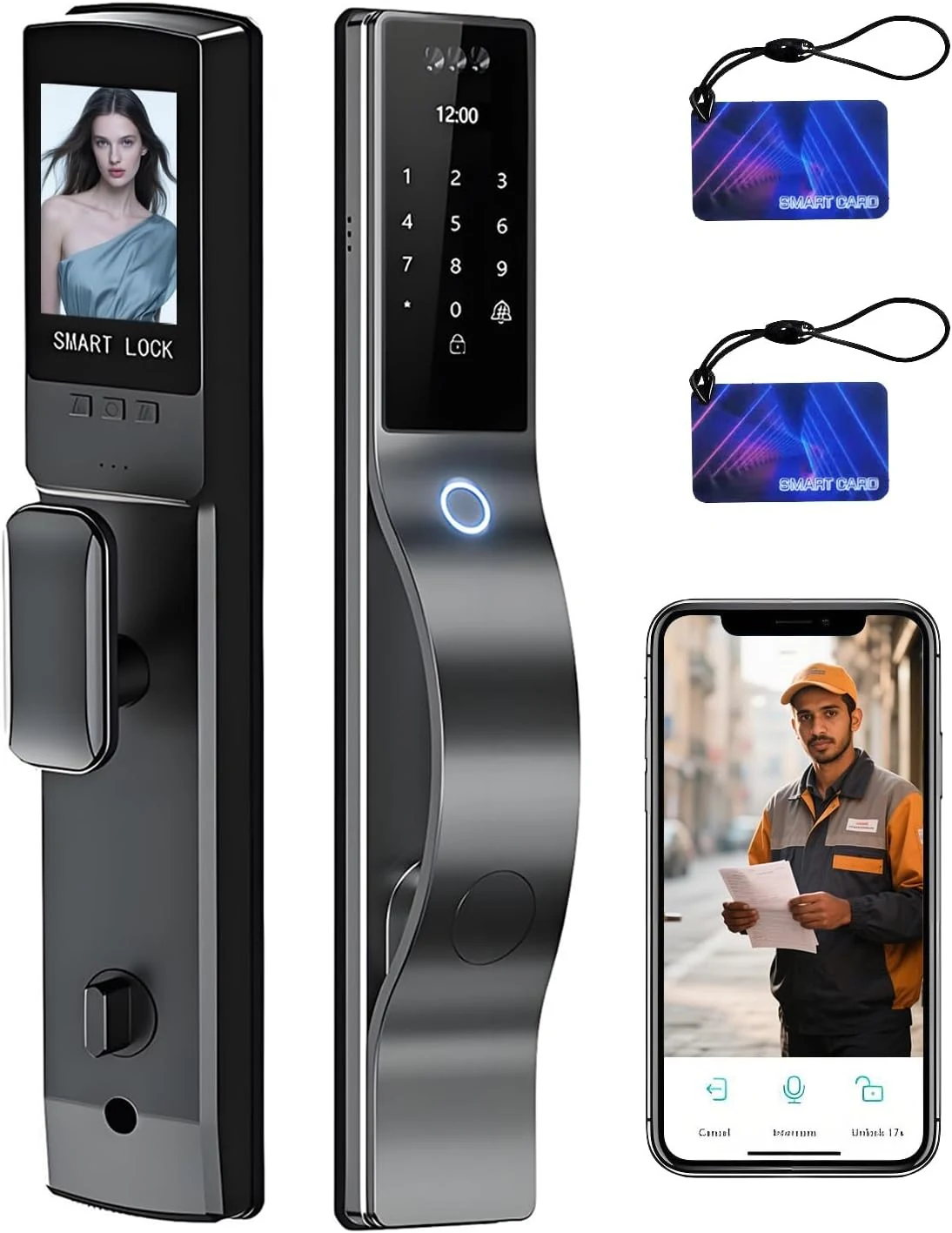 TianfuSpanda 3D Face Recognition Door Lock with Lockbody, Video Smart Lock with Camera & Doorbell