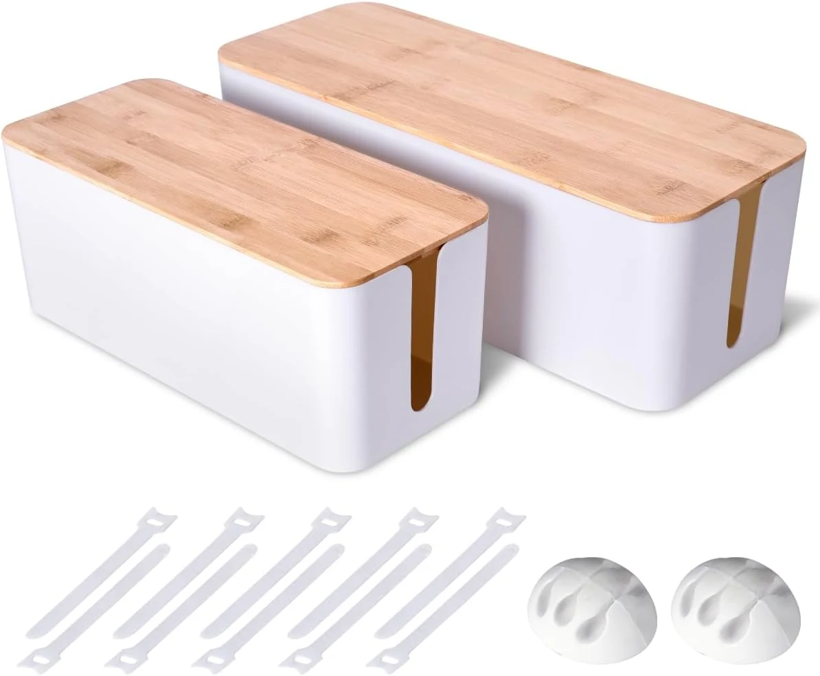 2 Pack Large Cable Management Box – Wooden Style Cord review