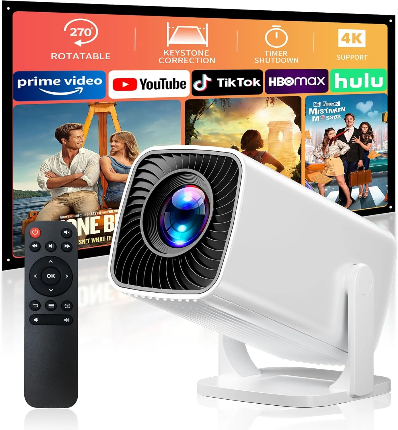 Sainyer Mini Projector with 4K Support, Electric Focus & Keystone