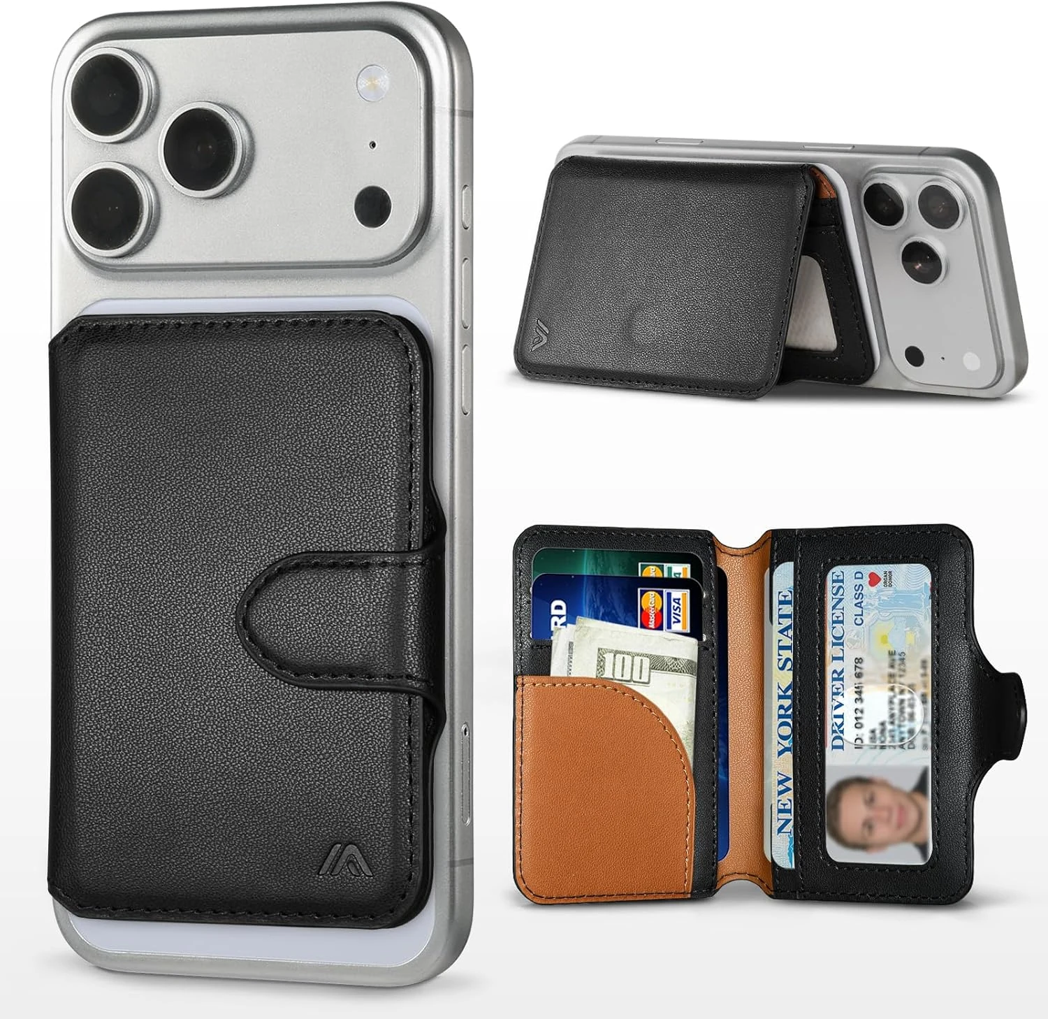 for MagSafe Wallet, Magnetic Phone Wallet RFID Blocking, Slim 5-8 Card Holder with Cash Slot & Clear ID Window (Midnight Black)
