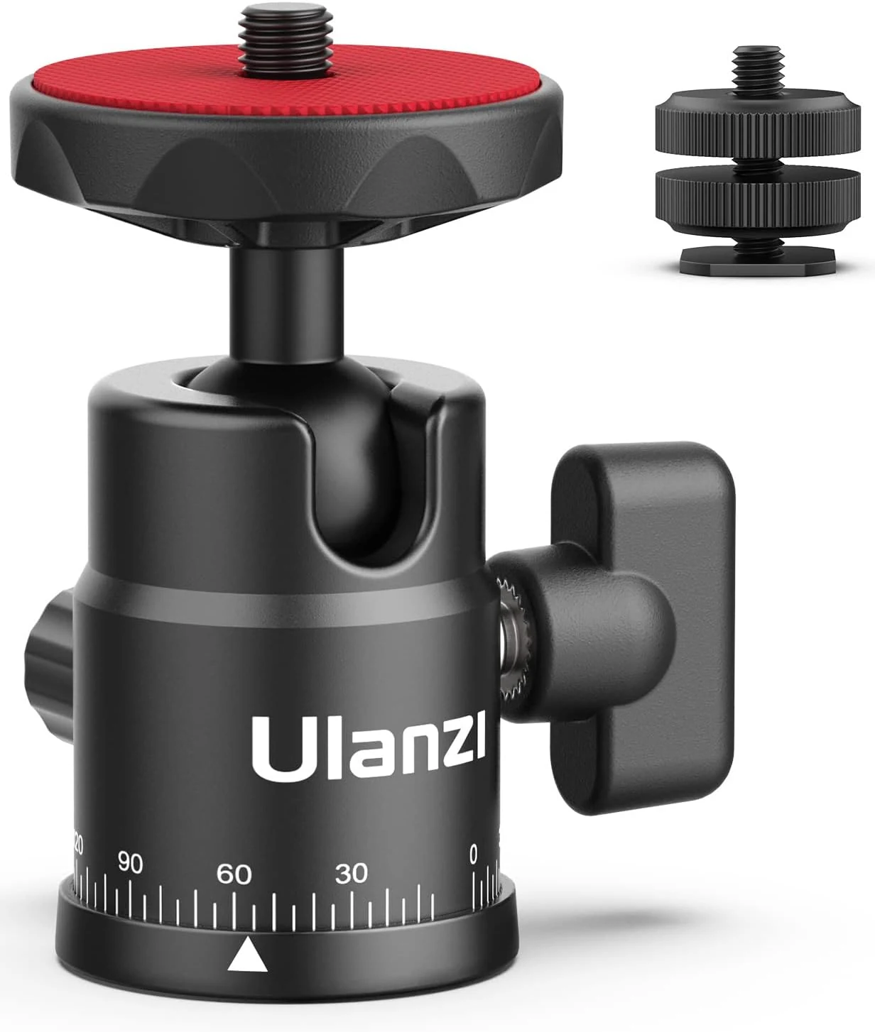 Mini Ball Head, ULANZI H28 Panoramic Tripod Head + Dual Hot Shoe Mount Adapter