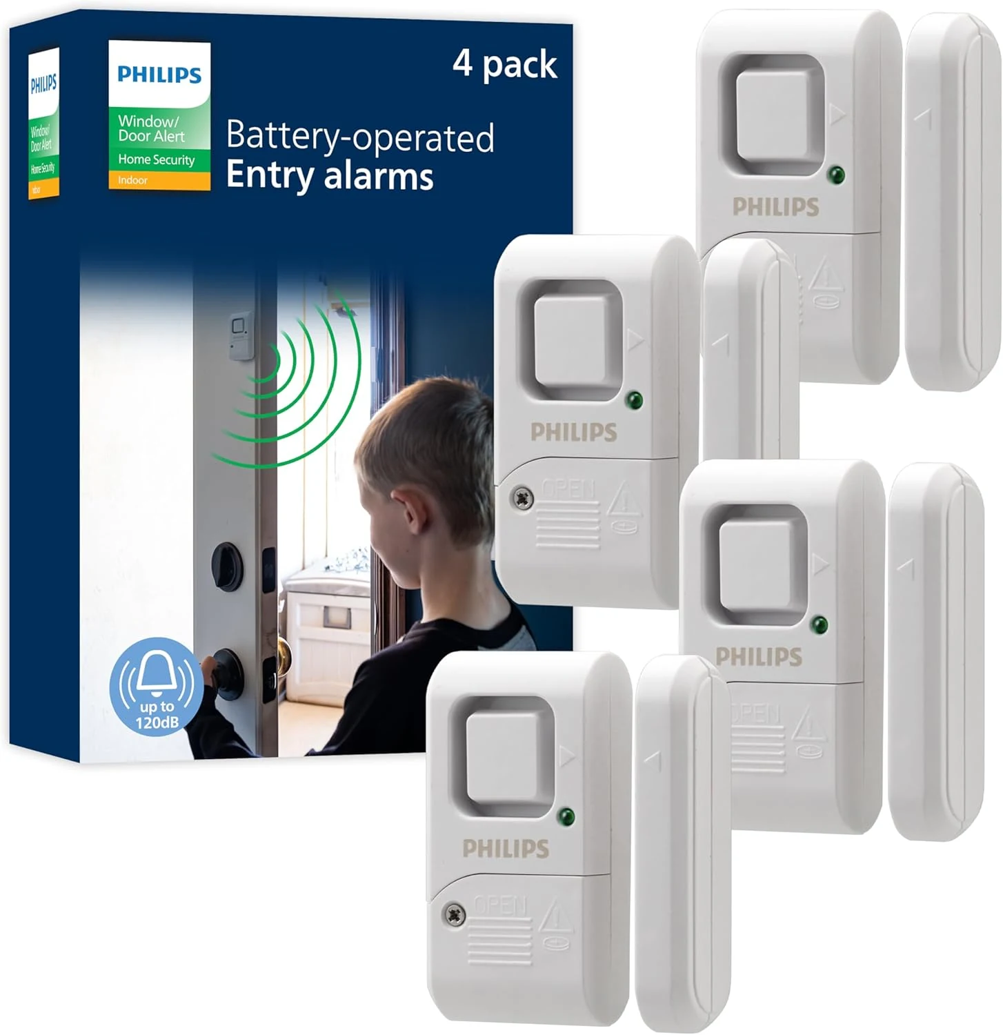 Philips Personal Security Window and Door Alarm, 4 Pack, DIY Protection (LRM3320W/27)