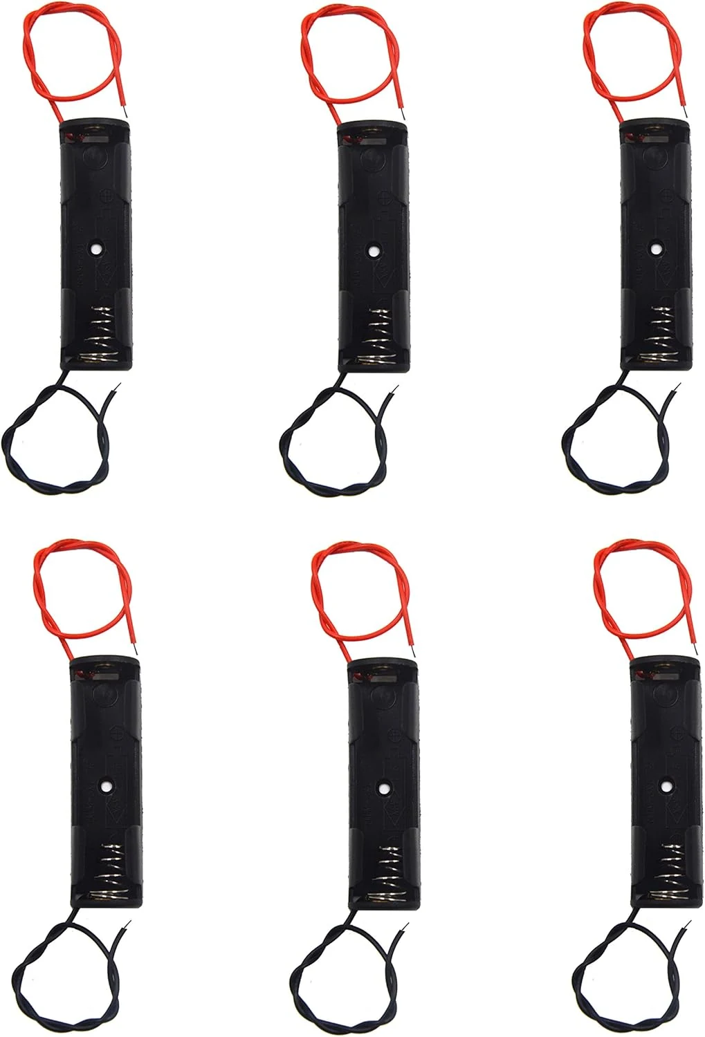 (Pack of 6) Single AA Battery Holder, 1 X 1.5V AA Battery Holder, AA Battery Holder with Leads Wires