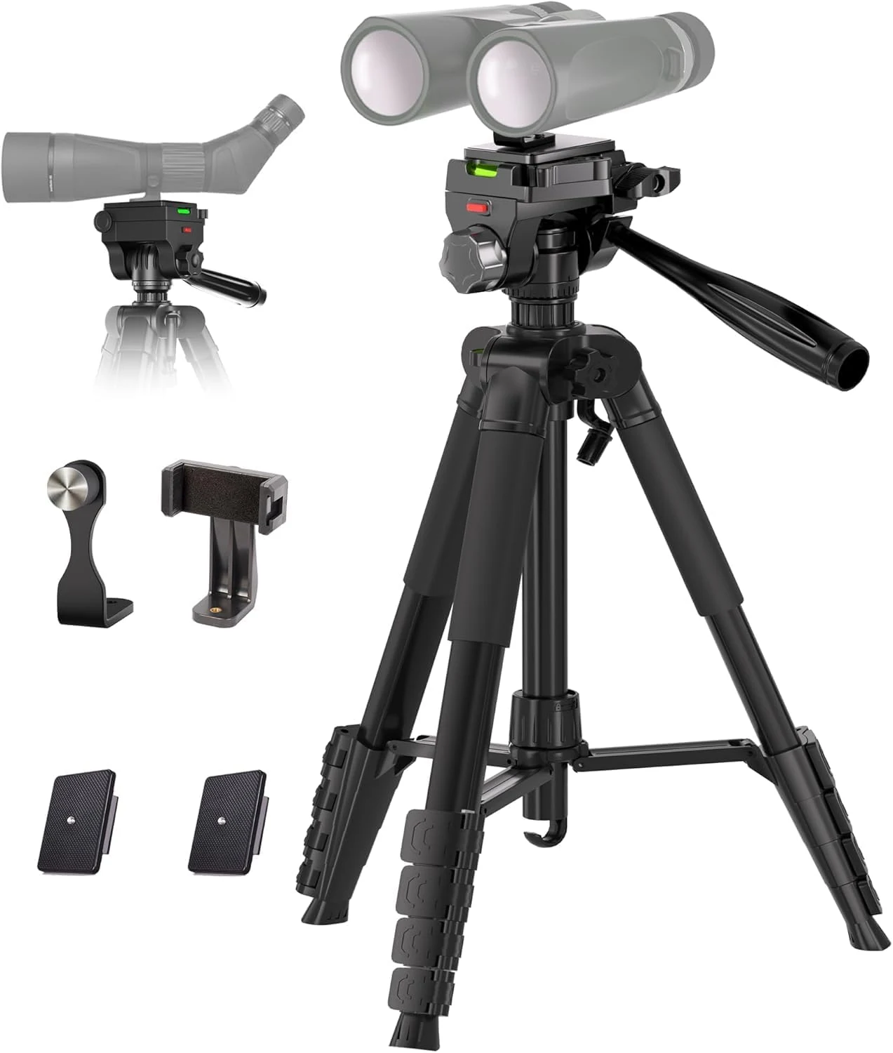 Binocular Tripod, 72” Spotting Scope Tripod Stand with Binocular Adapter and 2 QR Plates