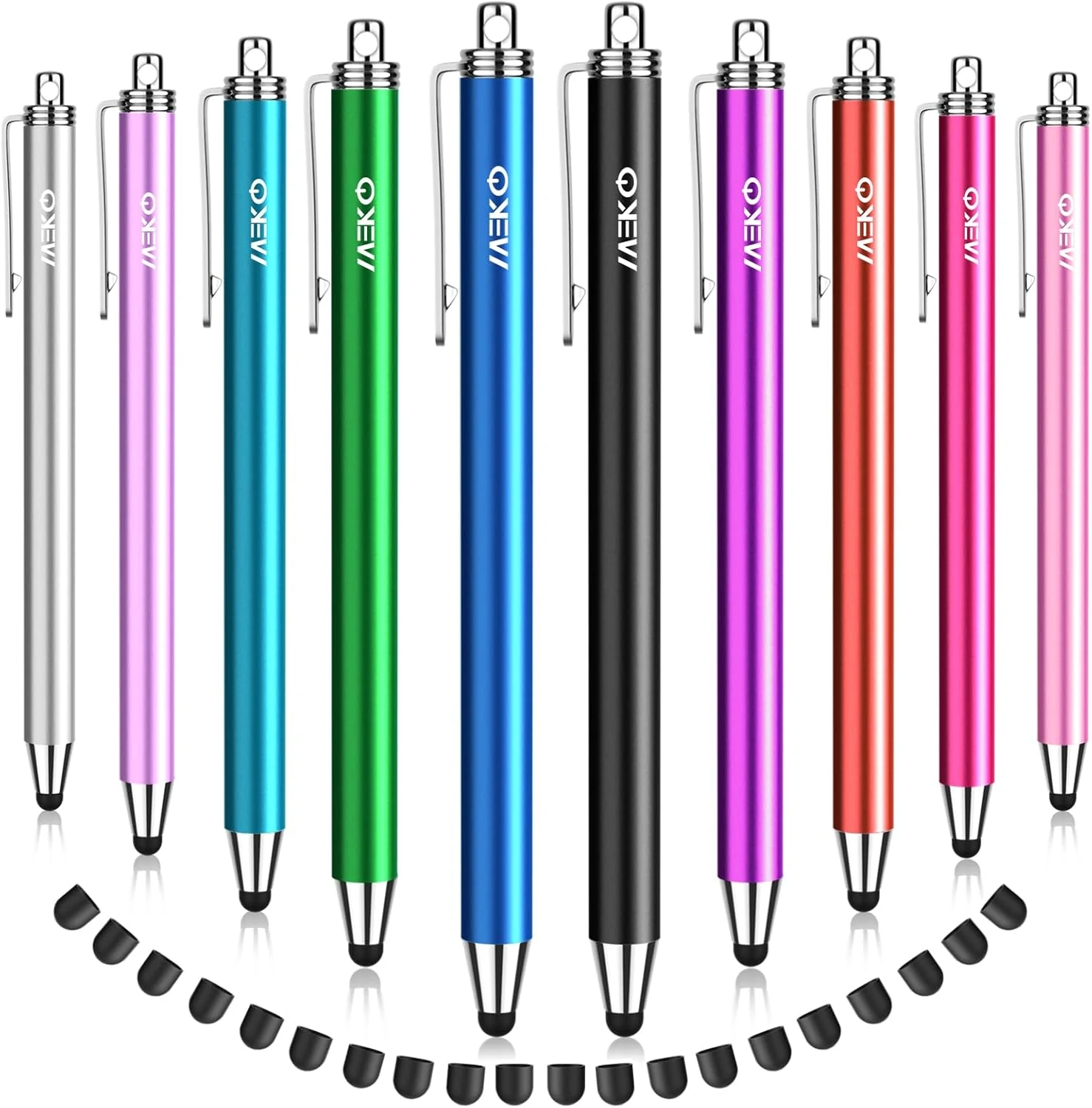 MEKO 10 Pack Thin Rubber Tip Stylus Pens (with 20 Replacement Tips)