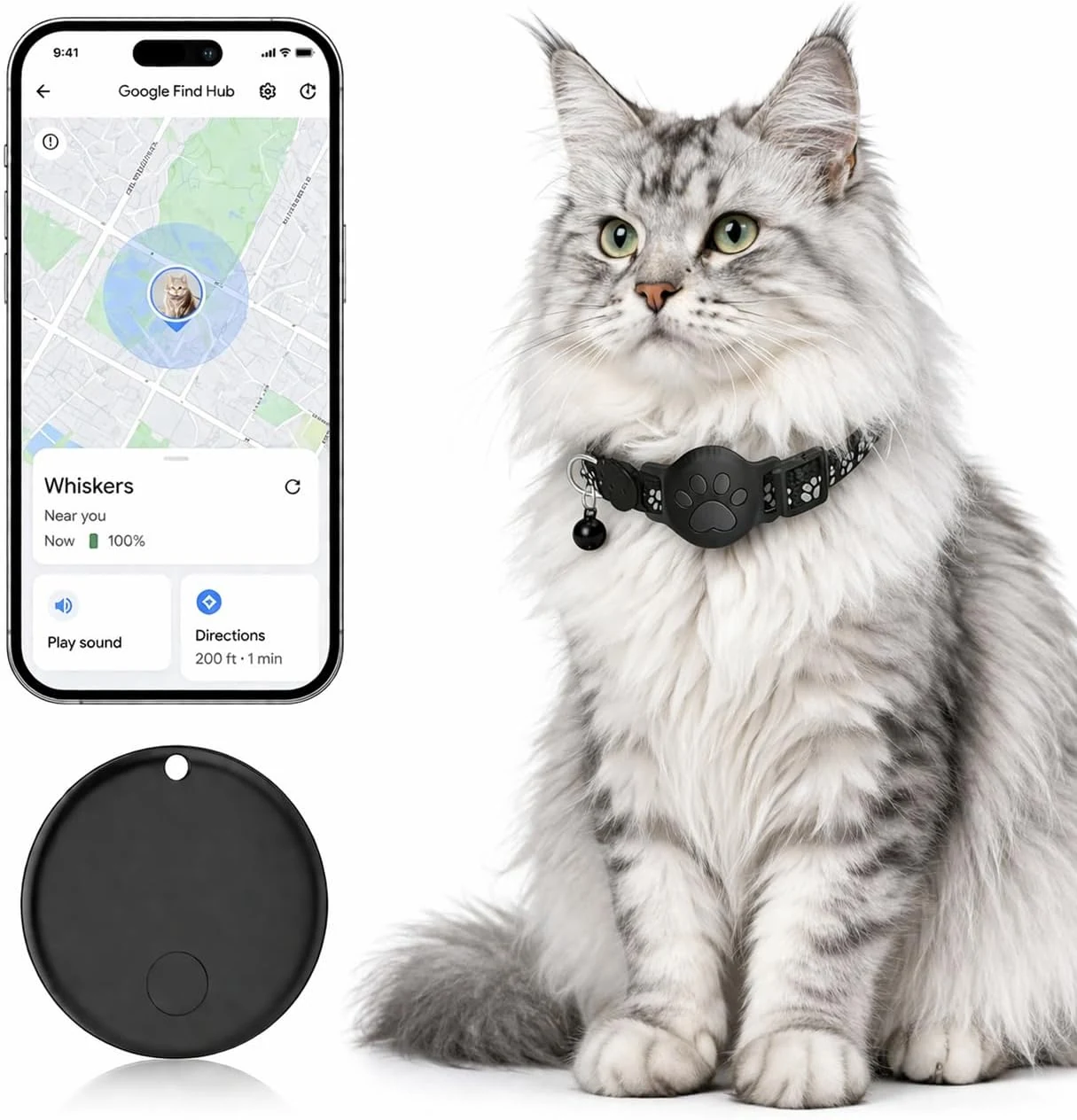 Pet Tracker,GPS Collar for Cats (Android Only) Smart tag,Waterproof Compatible with Google Find My
