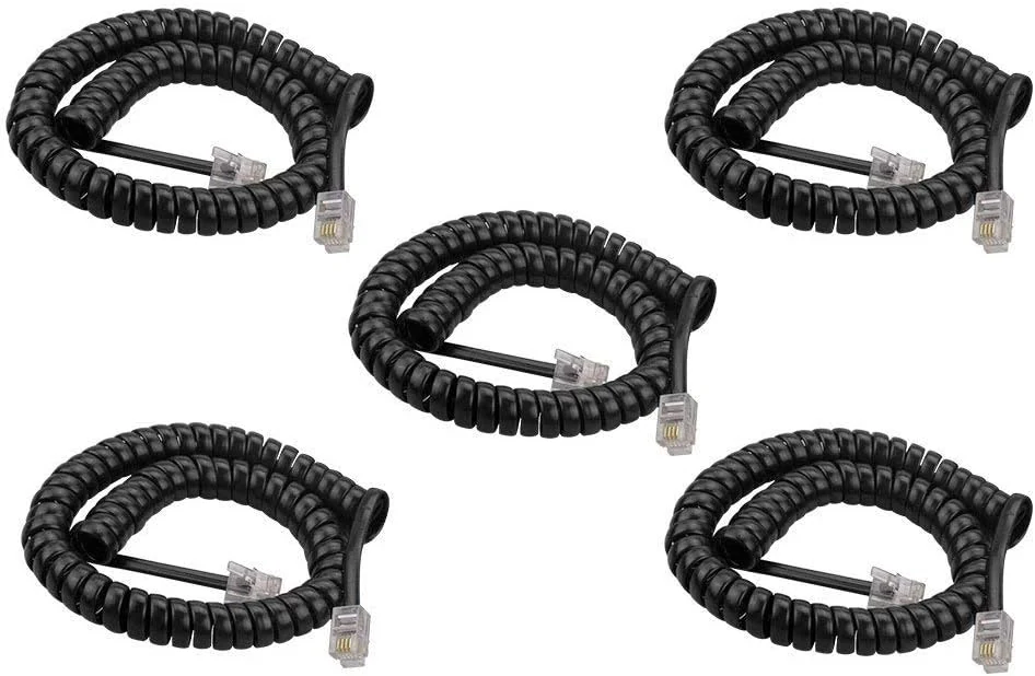 SINCODA 5 Pack 6Ft Uncoild /1.1 FT Modular Coiled Telephone Handset Cord (Black)
