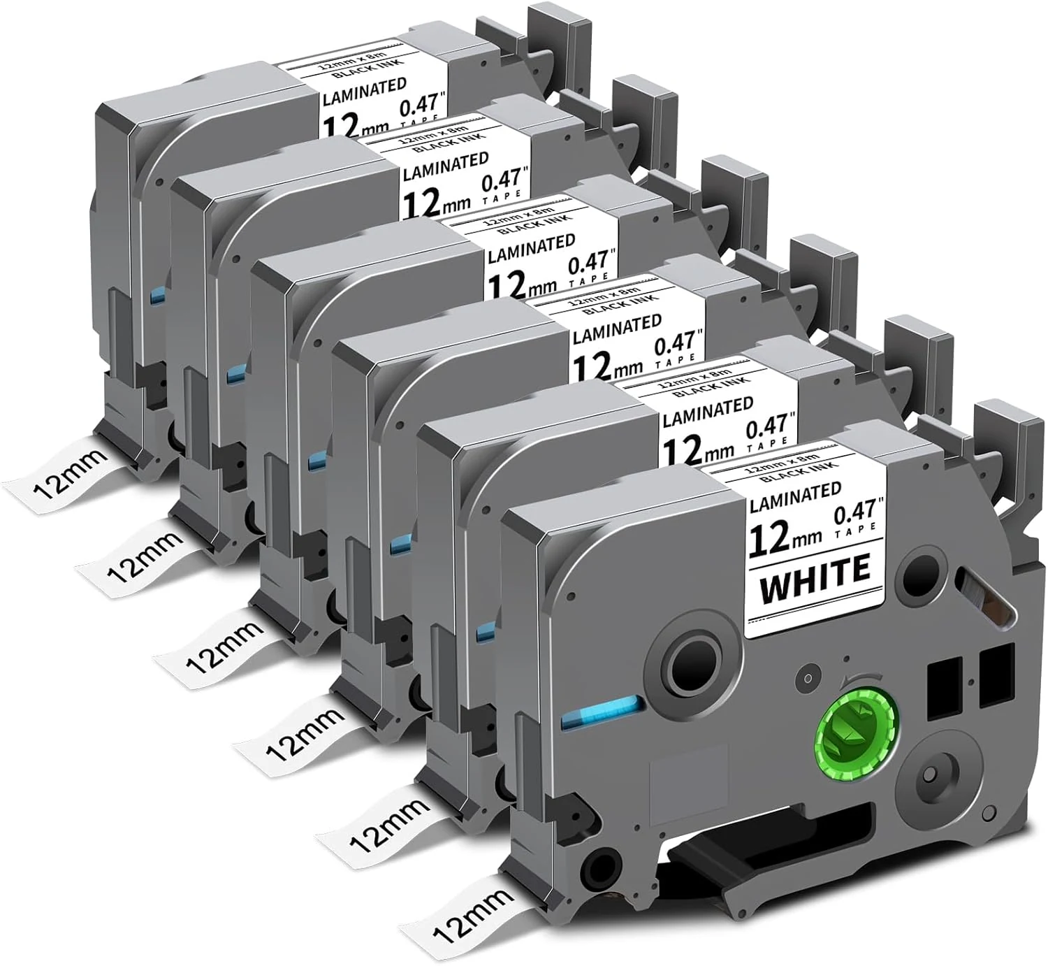 6-Pack TZe-231 TZ Tape 12mm 0.47" Laminated White P Touch Label (Black on White)