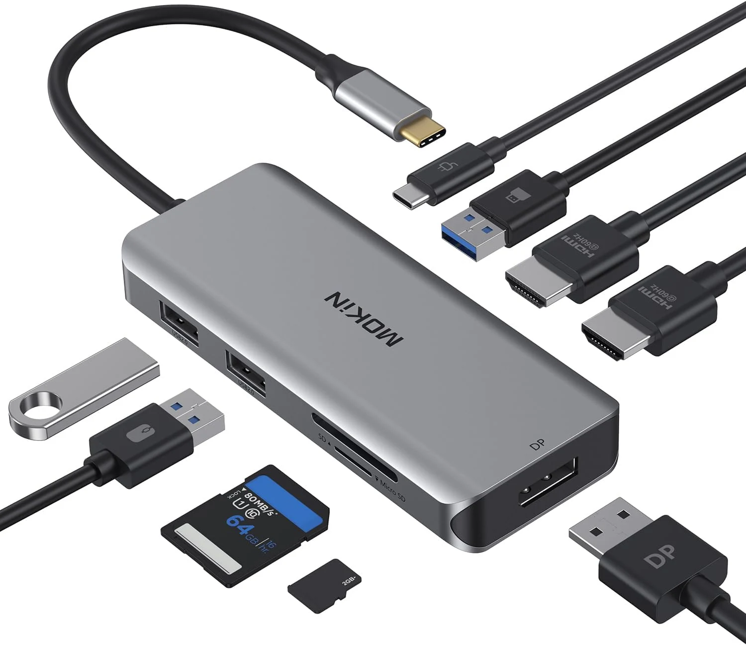 MOKiN 9 in 1 USB-C Docking Station (2 HDMI + DisplayPort, 100W PD, SD/TF)