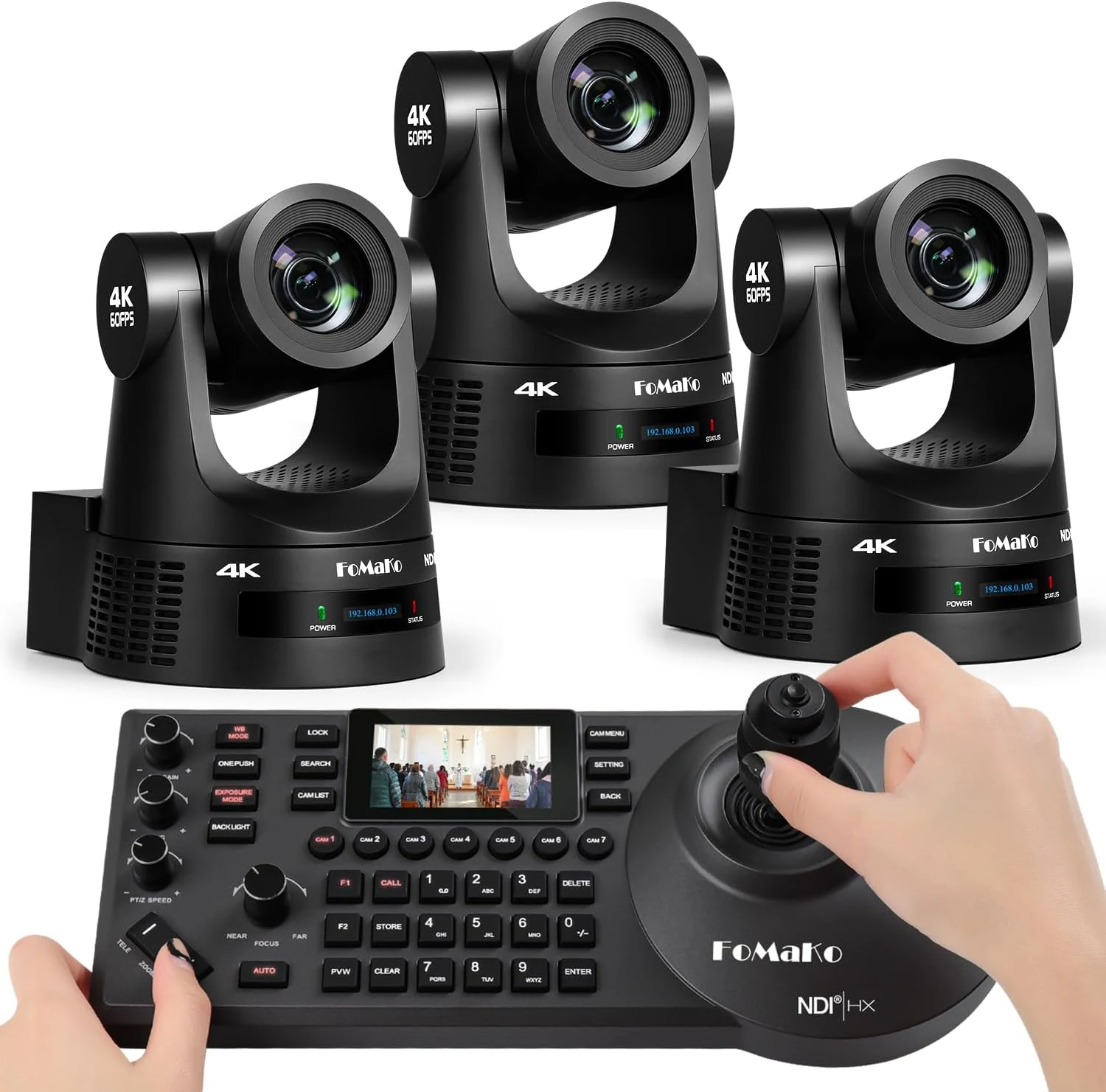 FoMaKo 4K 60fps NDI PTZ Camera Bundle, Supports NDI HX3