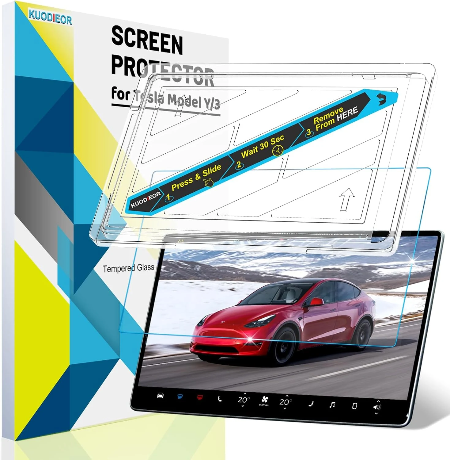 KUODIEOR matte screen protector for Tesla Model Y/3 with mounting frame kit