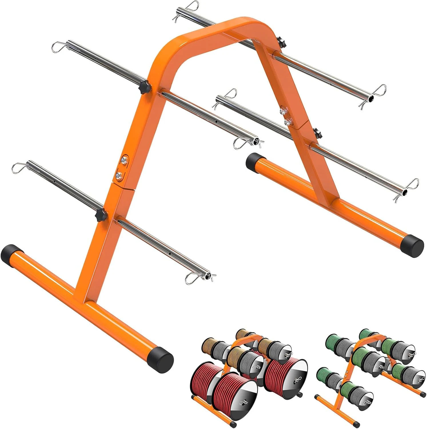 SELEWARE Portable Wire Spool Caddy – Heavy-Duty Steel Cable Dispenser with 4 Adjustable Rods for Effortless Spool Storage & Dispensing (Orange)