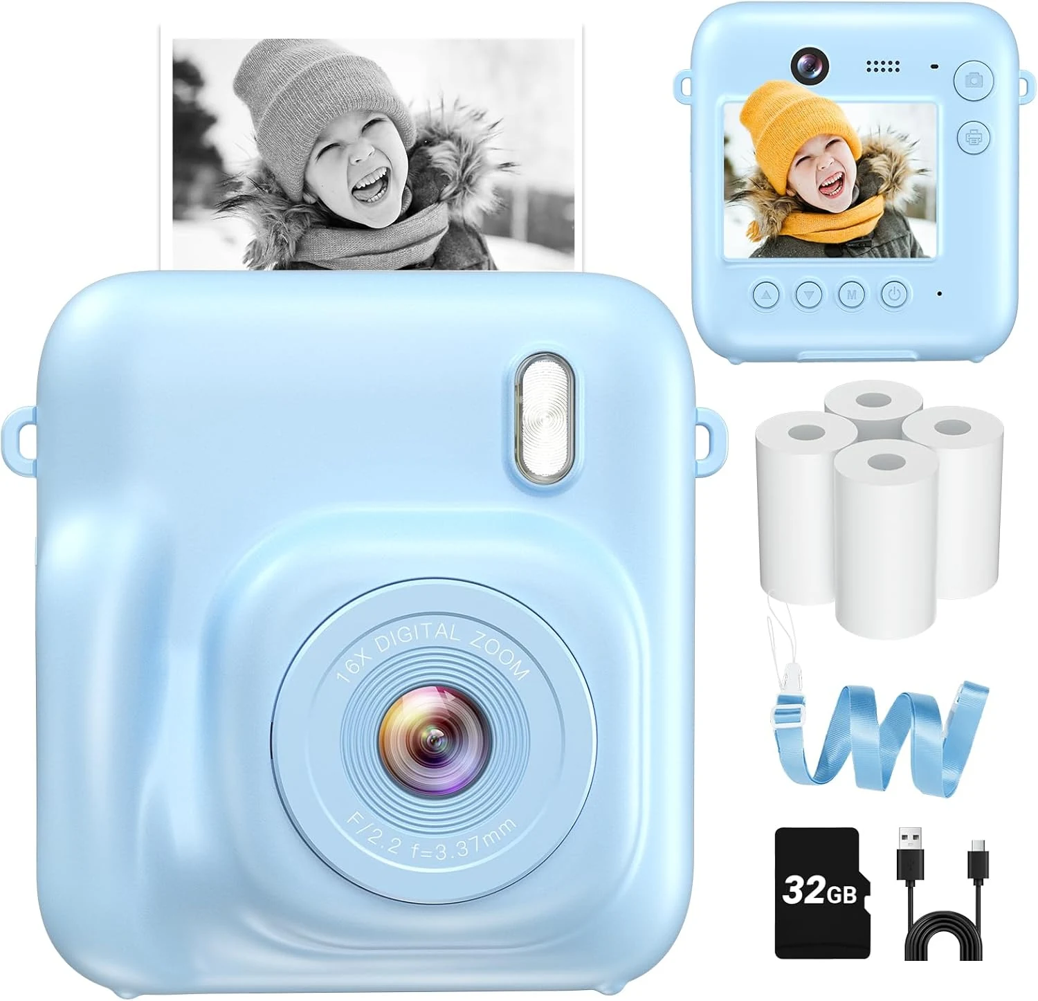 Zostuic Dual-Lens Kids Instant Print Camera (1080P) with 32GB Card and Print Paper
