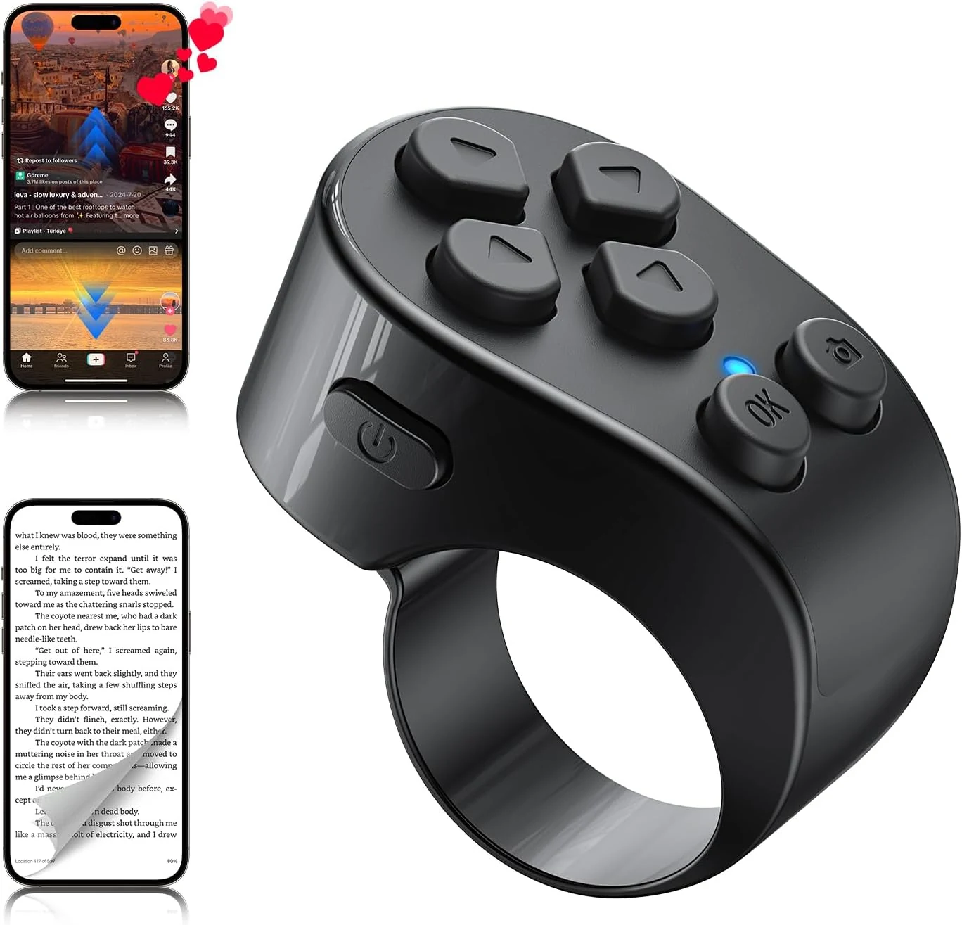 TikTok Scrolling Ring Remote Control, Page Turner for iPad iPhone & Android Tablet