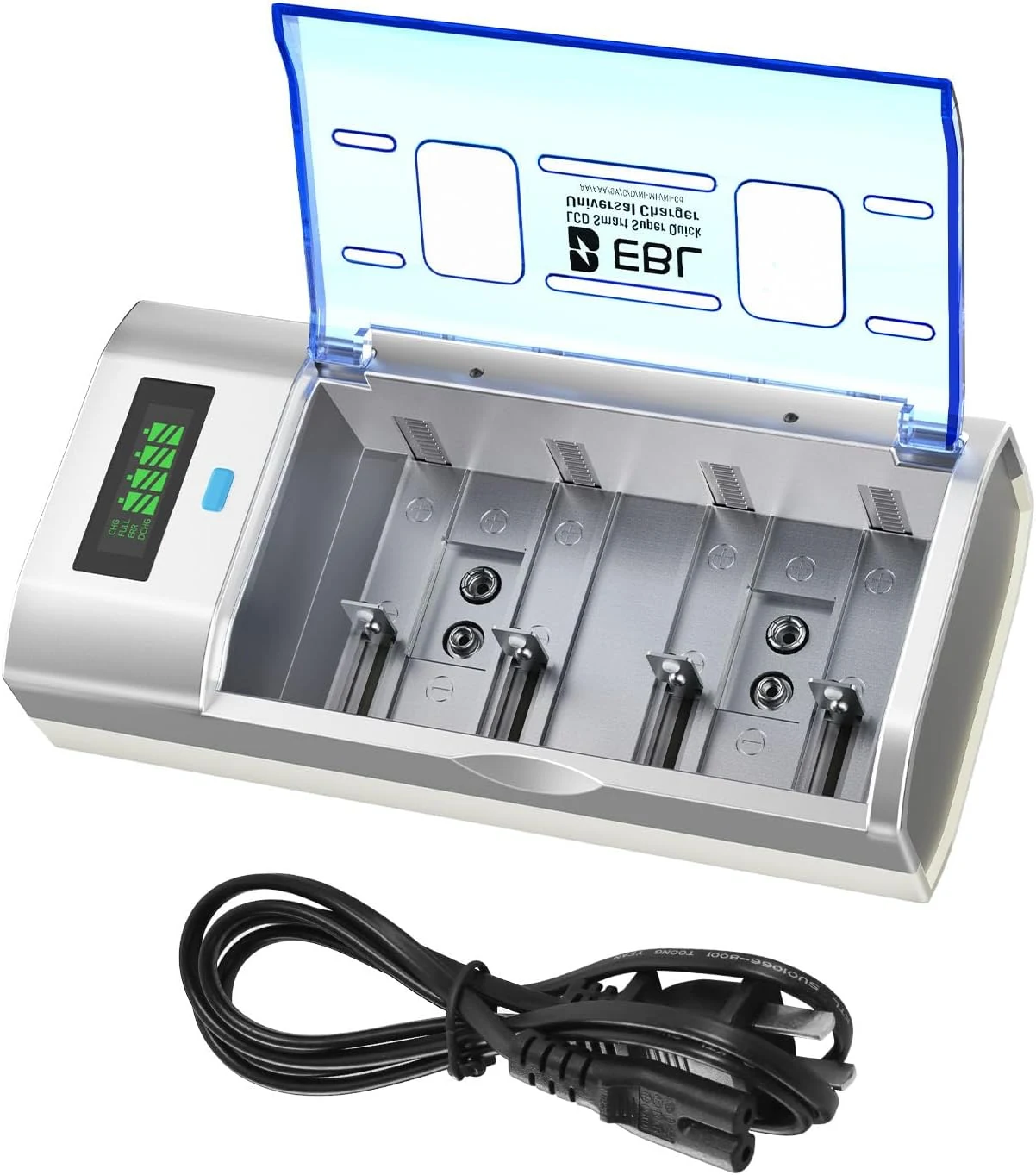 EBL Universal Smart Battery Charger with Discharge Function – Multi-Bay Rapid Charger for C D AA AAA 9V Ni-MH Ni-CD Batteries, LCD Display